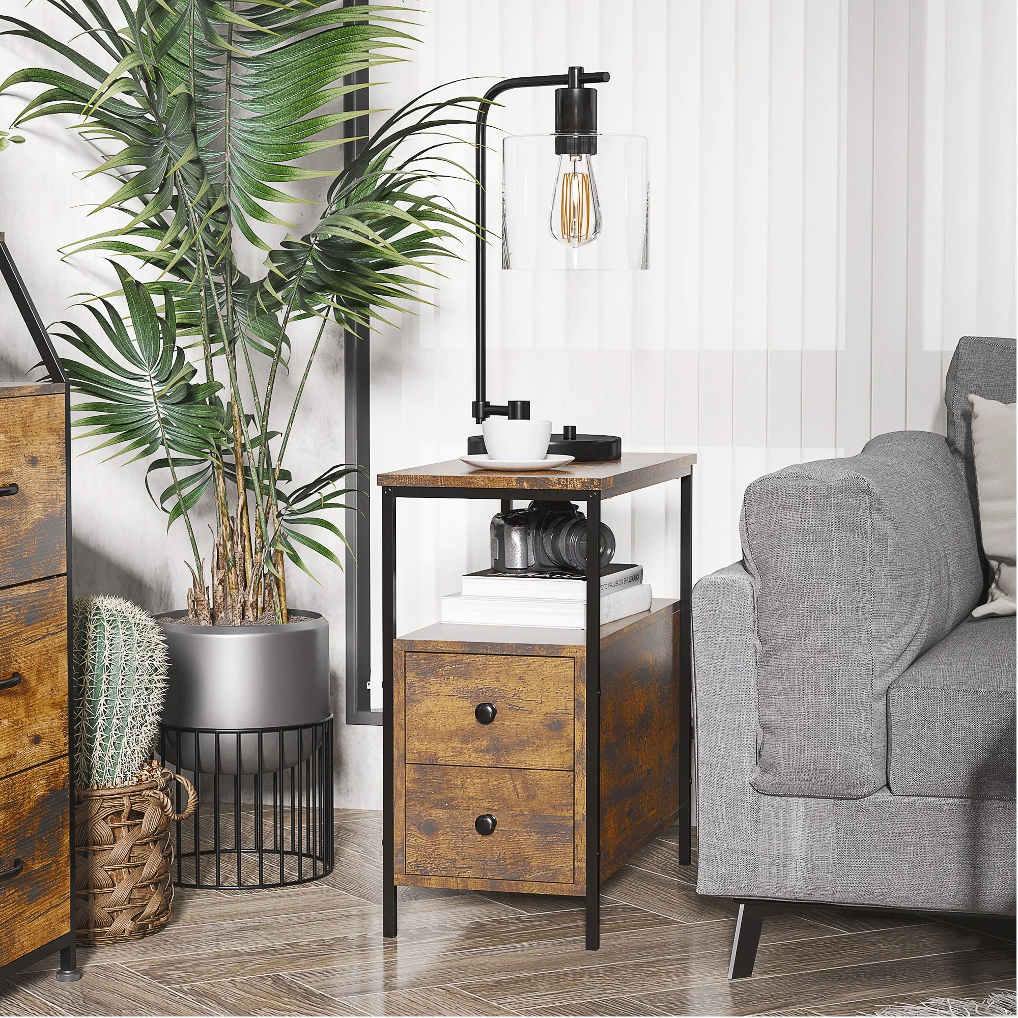 Side Table with 2 Drawers and Storage Shelf - Image 2