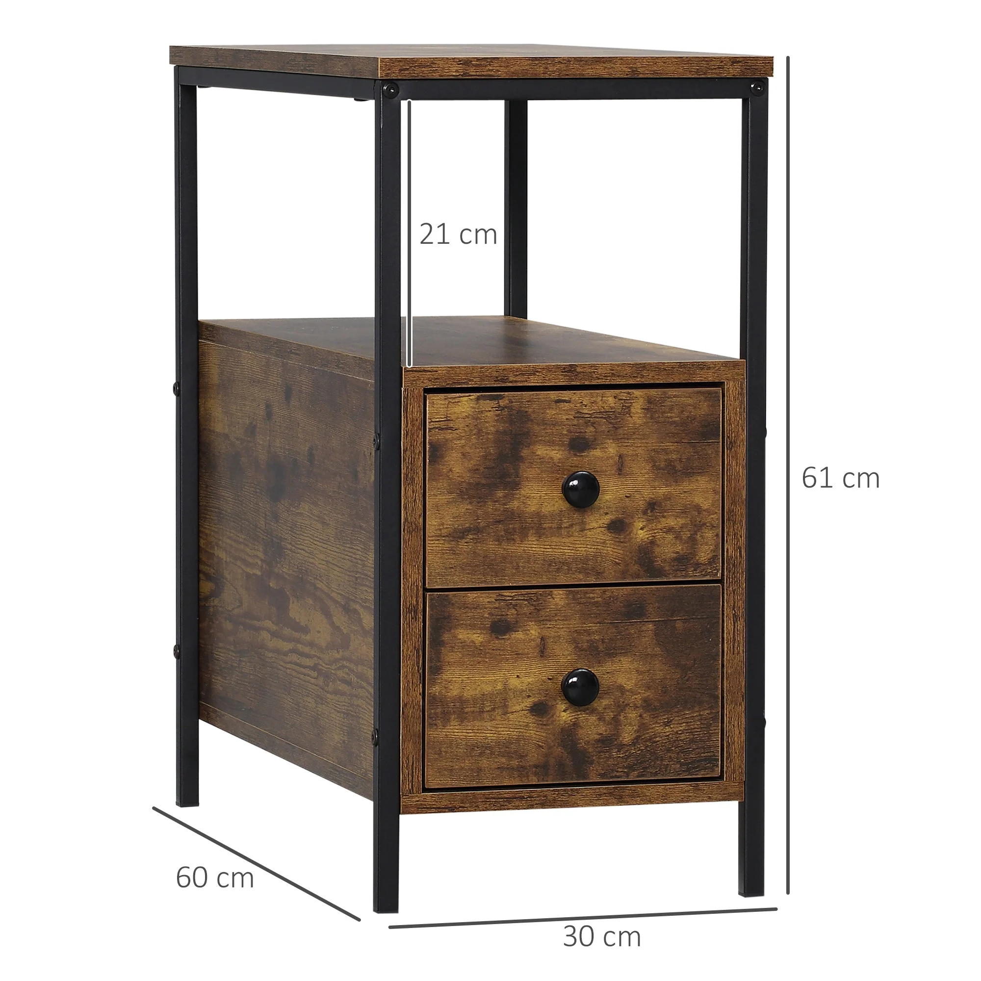 Side Table with 2 Drawers and Storage Shelf - Image 3