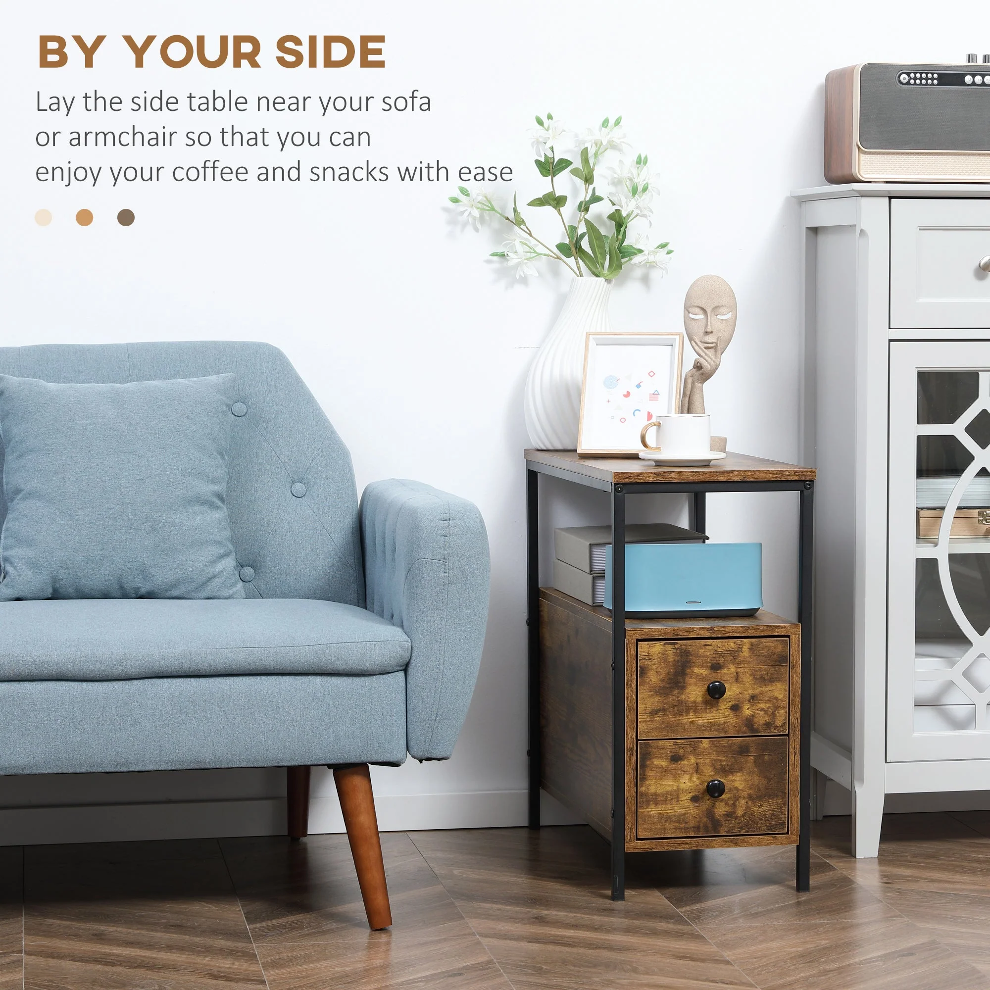 Side Table with 2 Drawers and Storage Shelf - Image 4