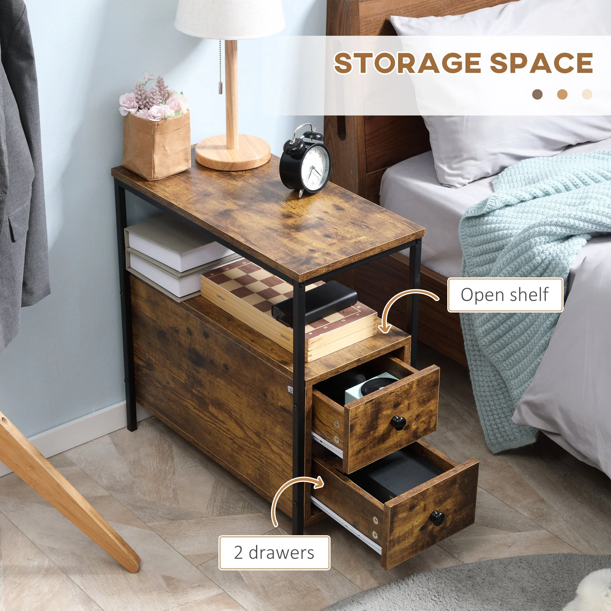 Side Table with 2 Drawers and Storage Shelf - Image 5