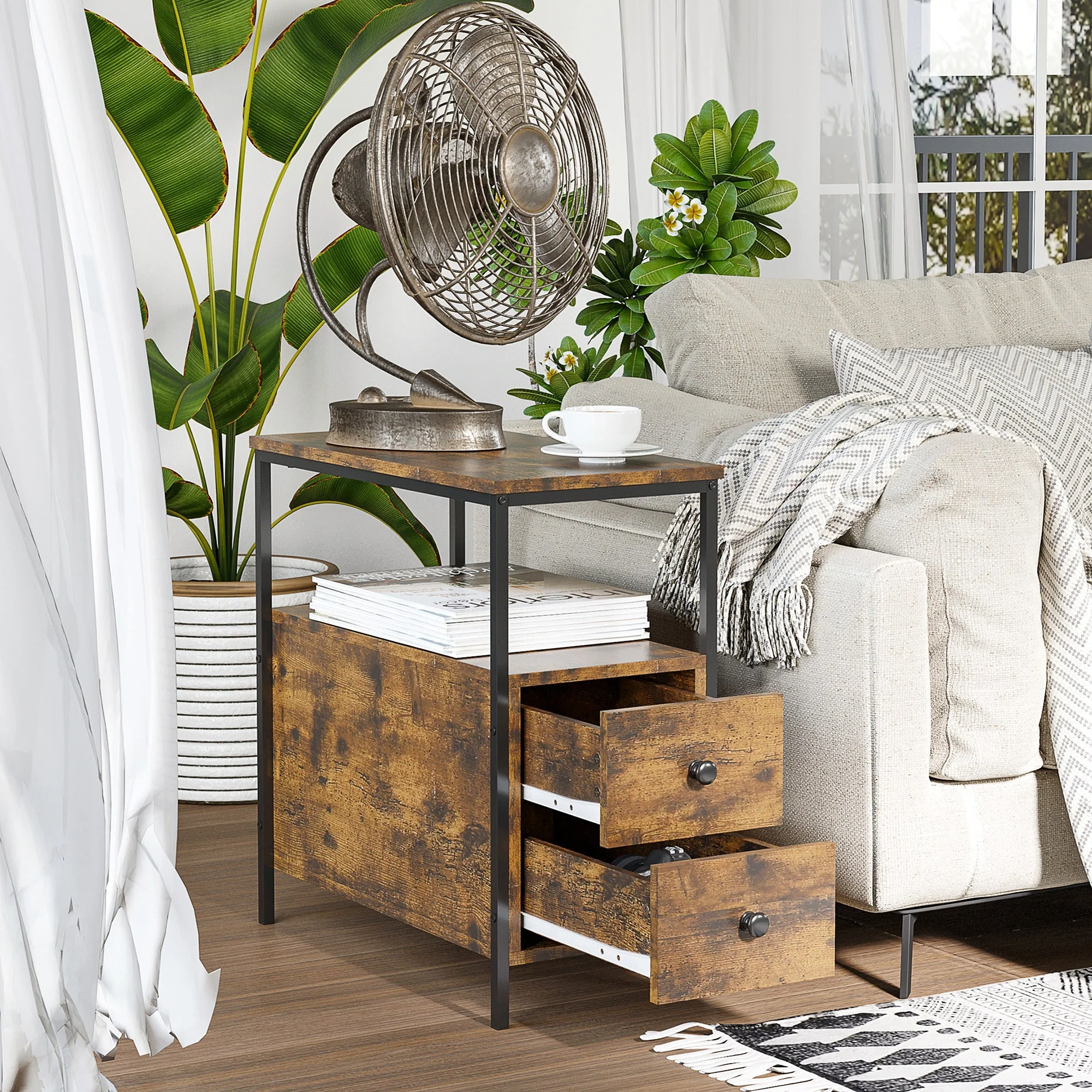 Side Table with 2 Drawers and Storage Shelf - Image 7