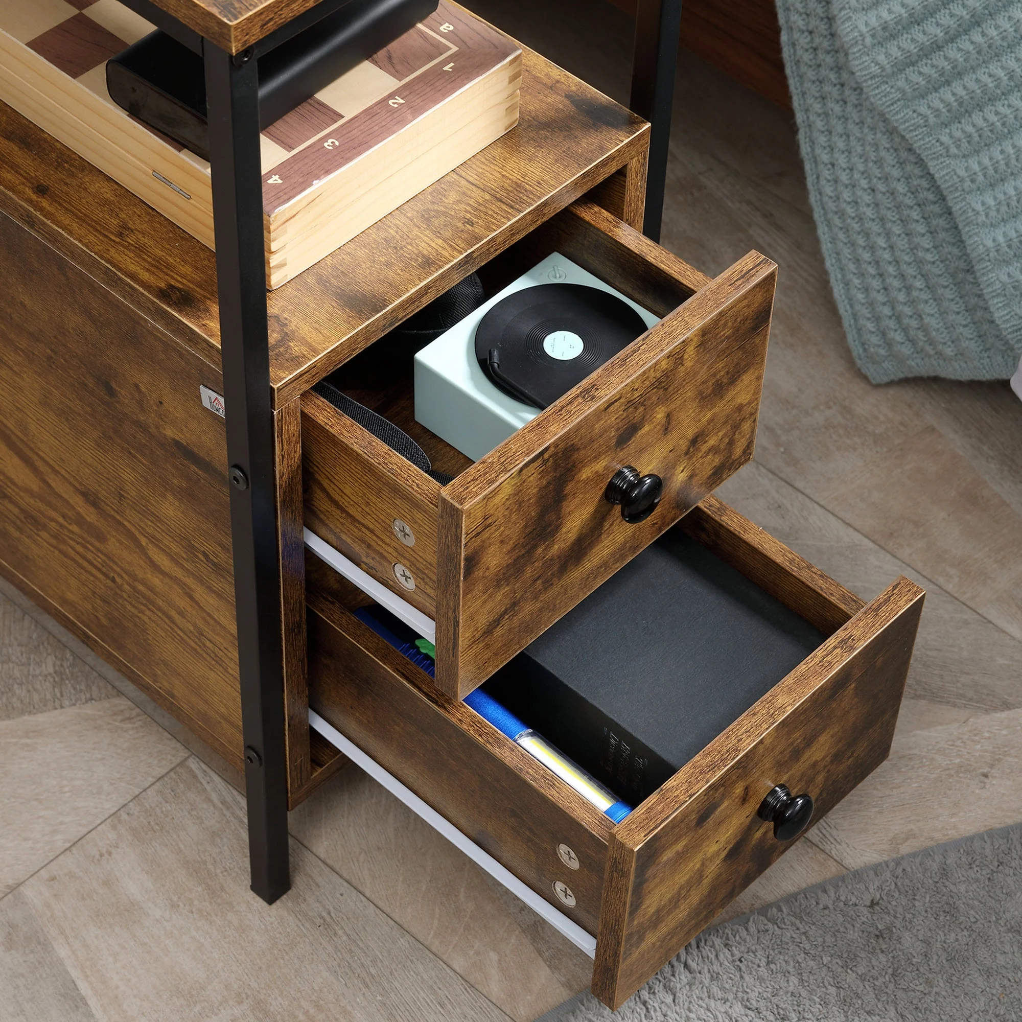 Side Table with 2 Drawers and Storage Shelf - Image 8
