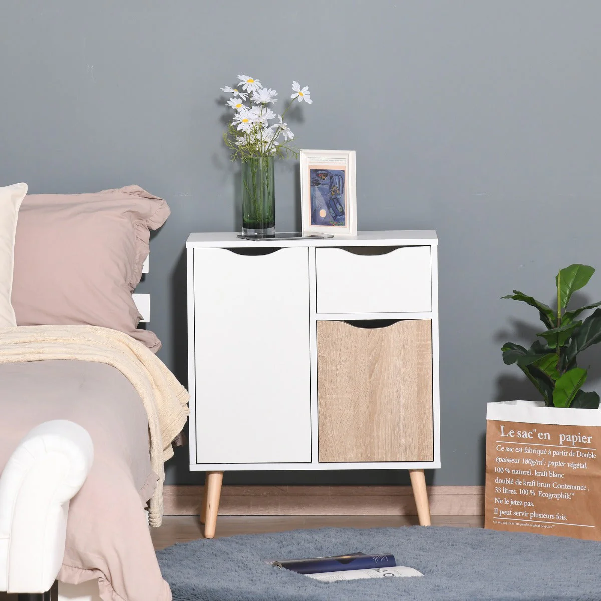 Sideboard Floor Cabinet Storage Cupboard with Drawer for Bedroom - Image 2