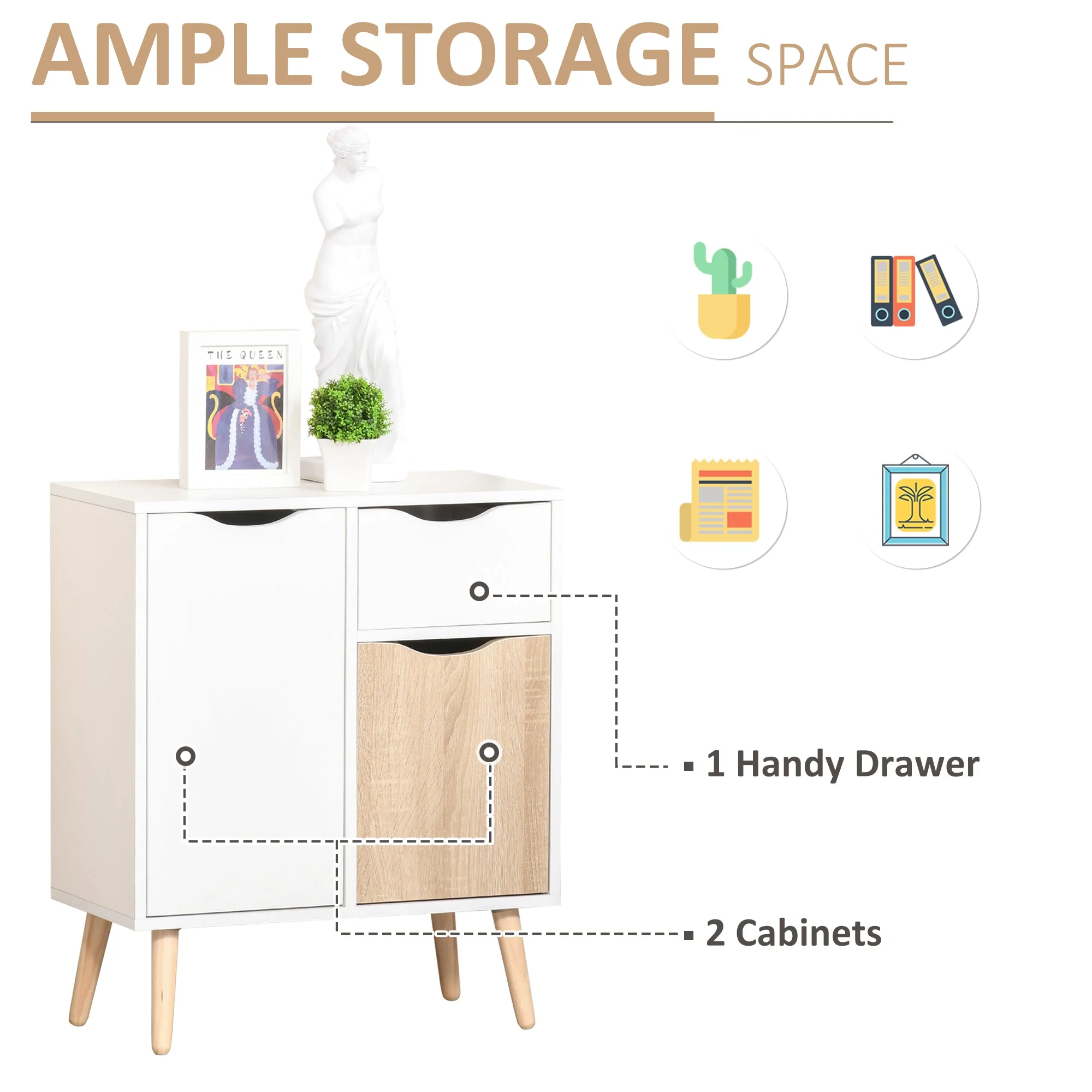Sideboard Floor Cabinet Storage Cupboard with Drawer for Bedroom - Image 4