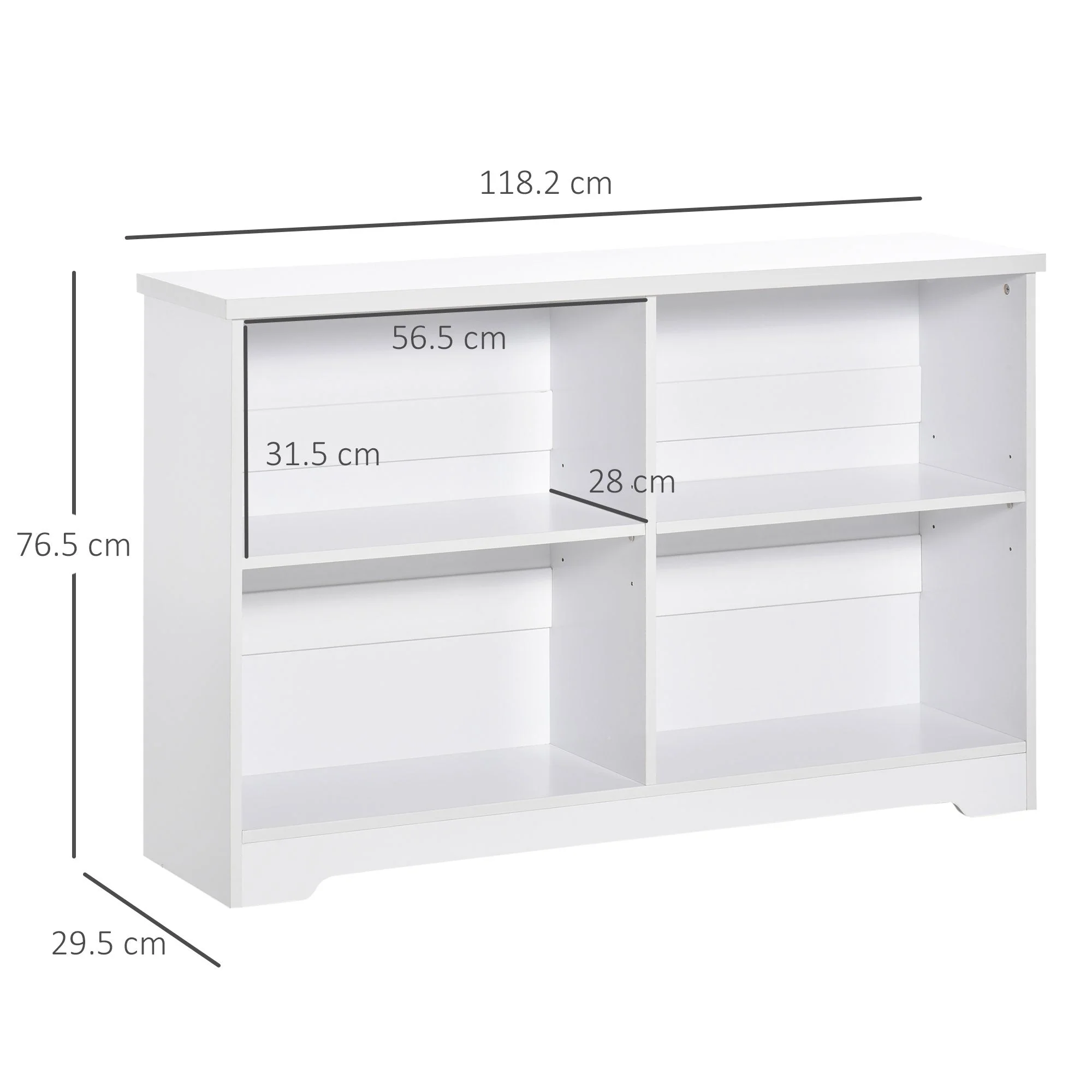 Simple Modern 4-Compartment Low Bookcase 2-Tier w/ Moving Shelves Cube Display Storage Unit Home Office Living Room Furniture White - Image 3