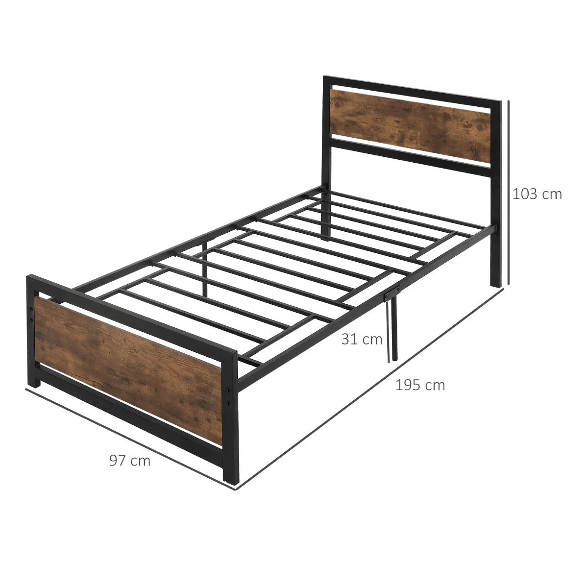 Single Metal Bed Frame Slat Support Bedstead Base w/ Headboard & Footboard - Image 2