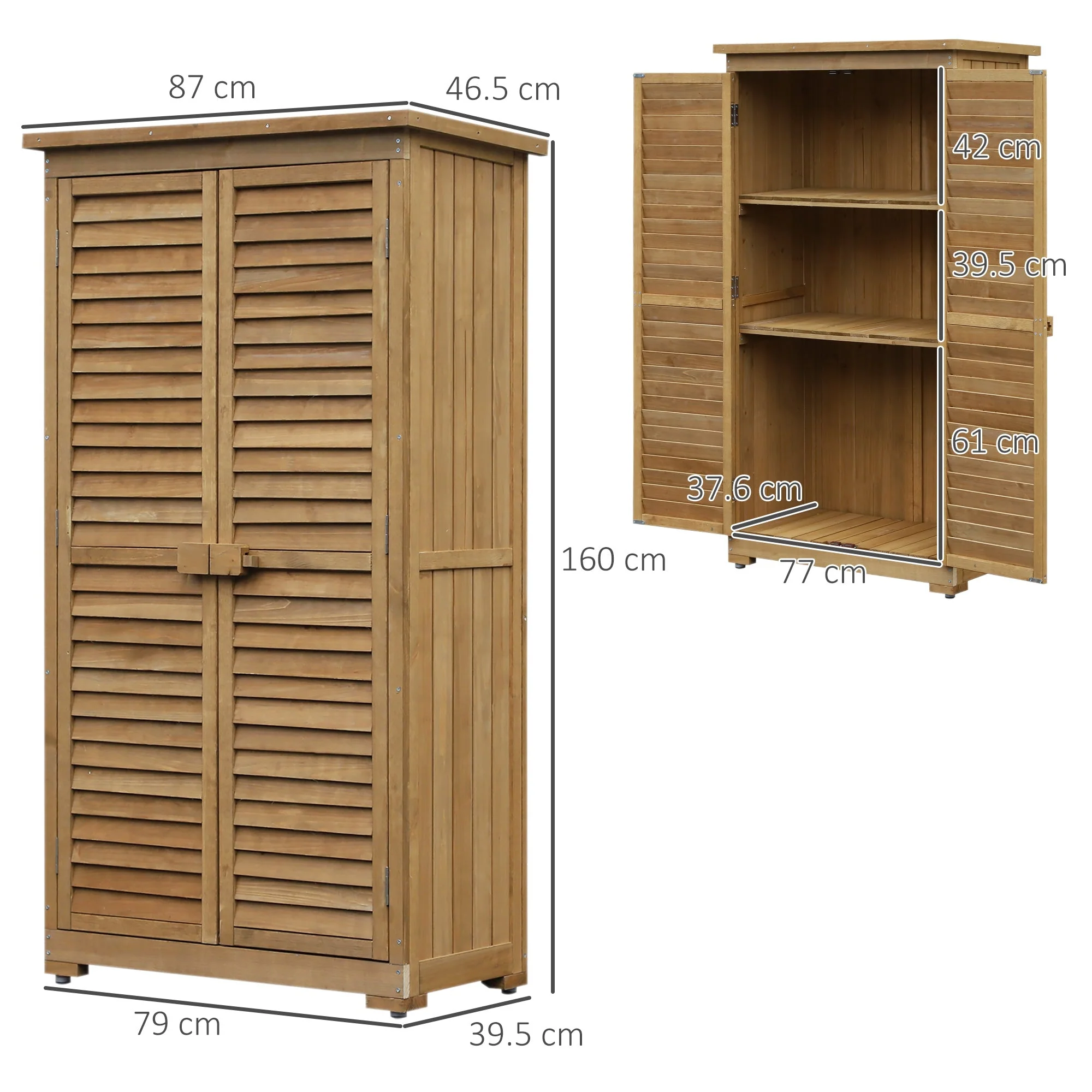Slatted 160cm Double Door Pent Garden Store With Shelves Fir Wood Natural by Steadfast - Image 3