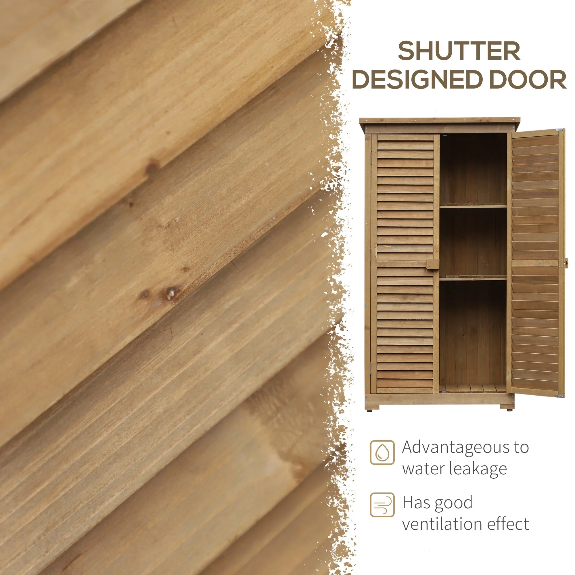 Slatted 160cm Double Door Pent Garden Store With Shelves Fir Wood Natural by Steadfast - Image 4