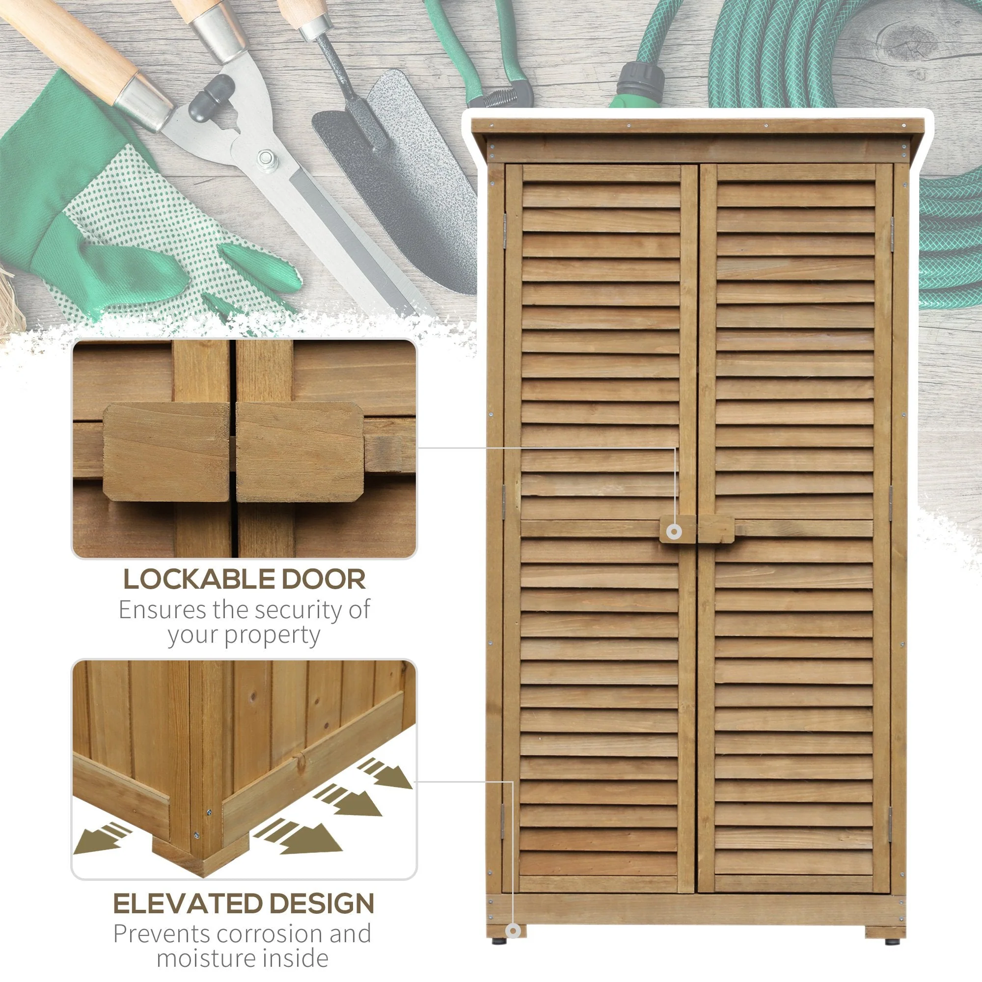 Slatted 160cm Double Door Pent Garden Store With Shelves Fir Wood Natural by Steadfast - Image 6