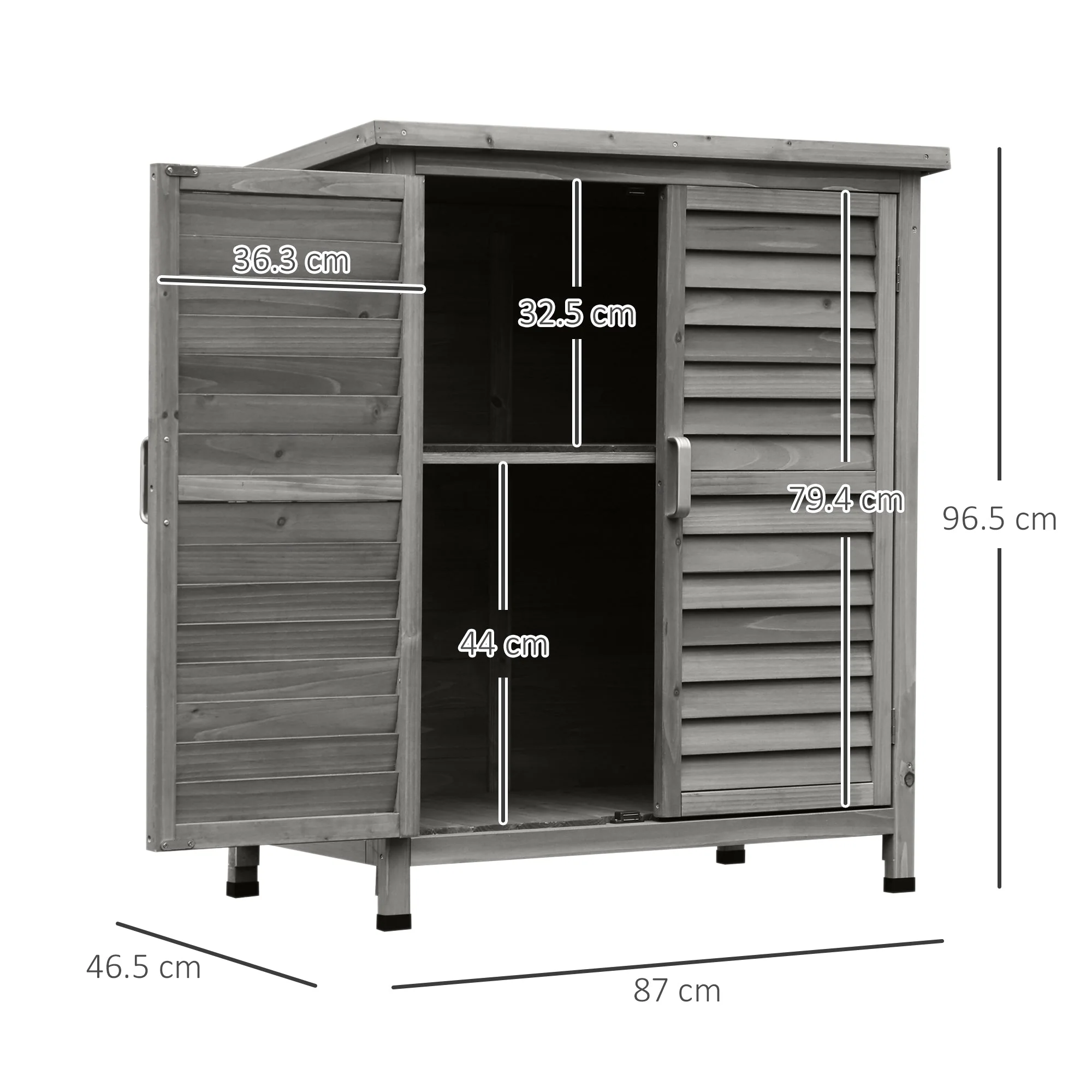 Slatted 96cm Double Door Pent Garden Store Fir Wood Grey by Steadfast - Image 2