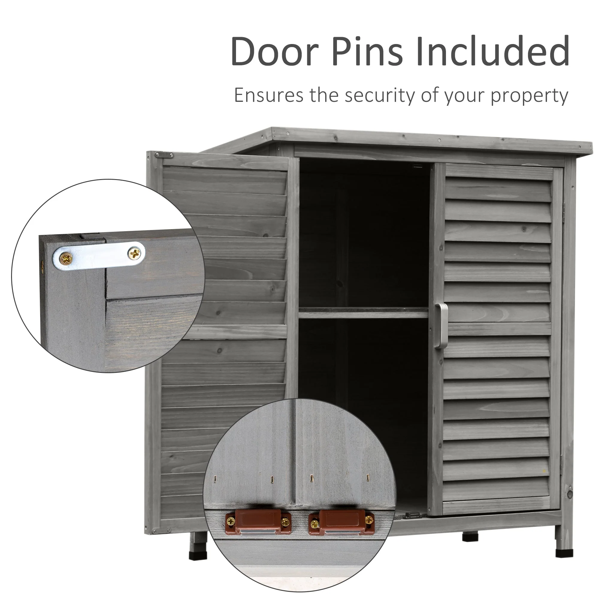 Slatted 96cm Double Door Pent Garden Store Fir Wood Grey by Steadfast - Image 5