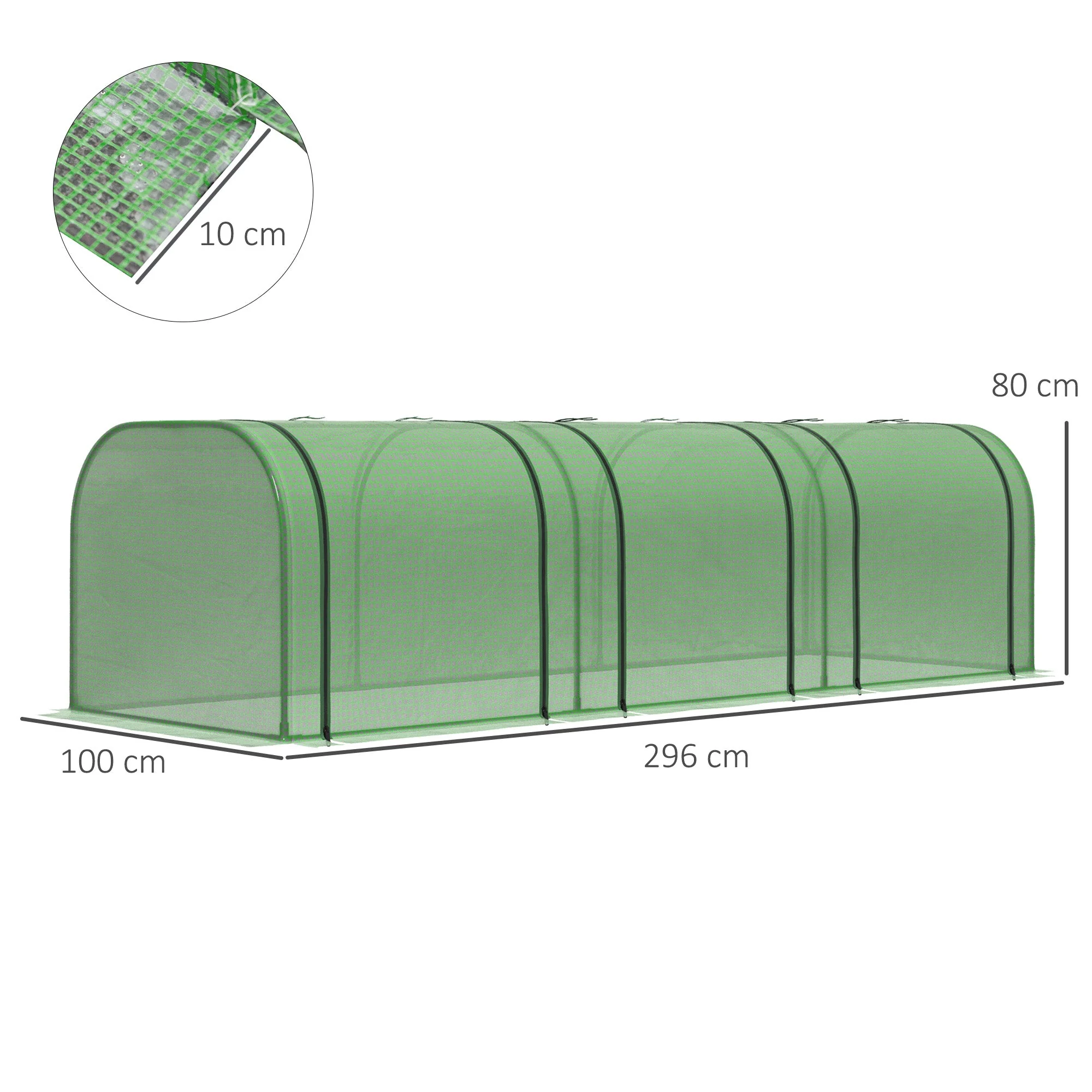 Small Polytunnel Greenhouse Green Grow House Steel Frame for Garden Backyard with Zipper Doors 295x100x80 cm Green - Image 3