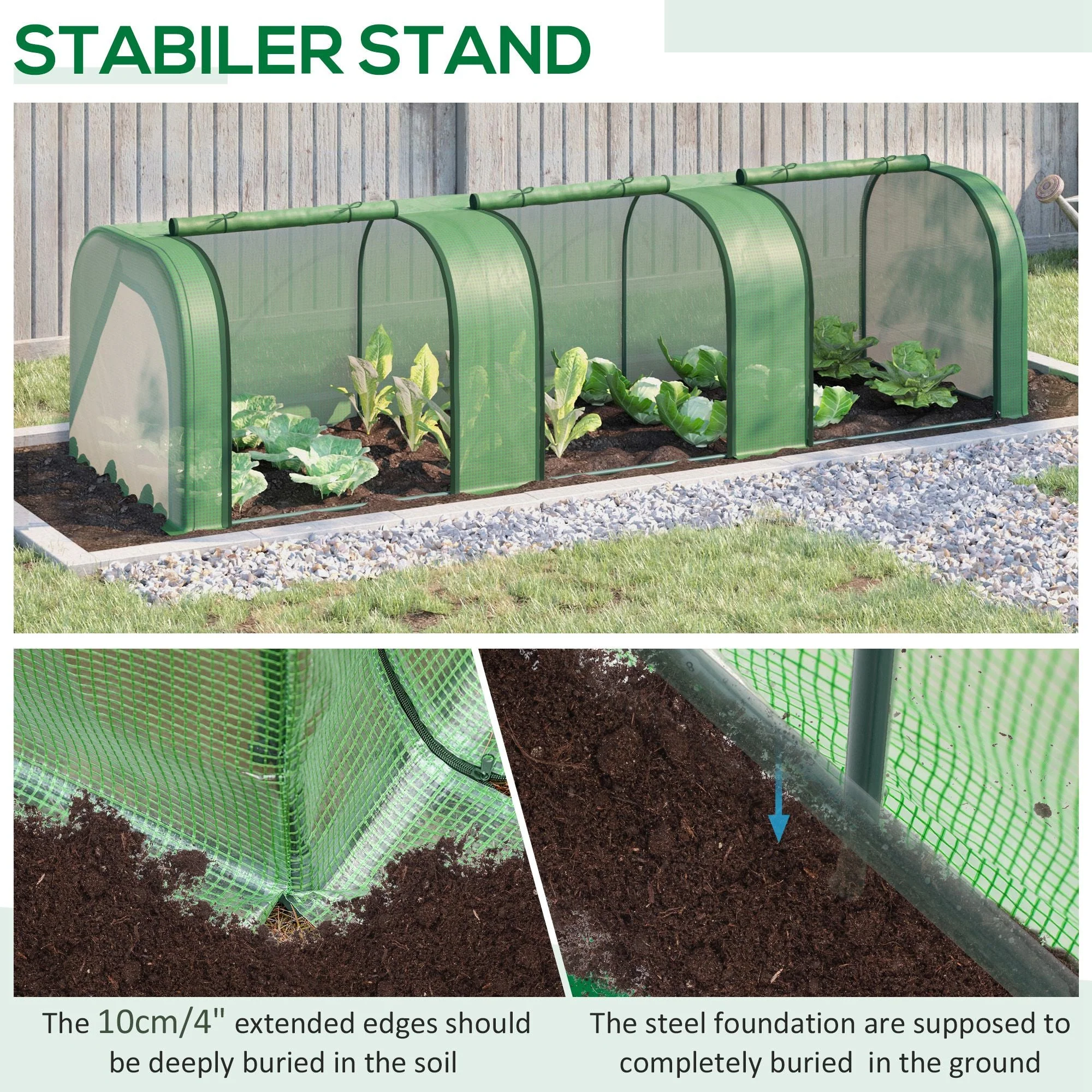 Small Polytunnel Greenhouse Green Grow House Steel Frame for Garden Backyard with Zipper Doors 295x100x80 cm Green - Image 5