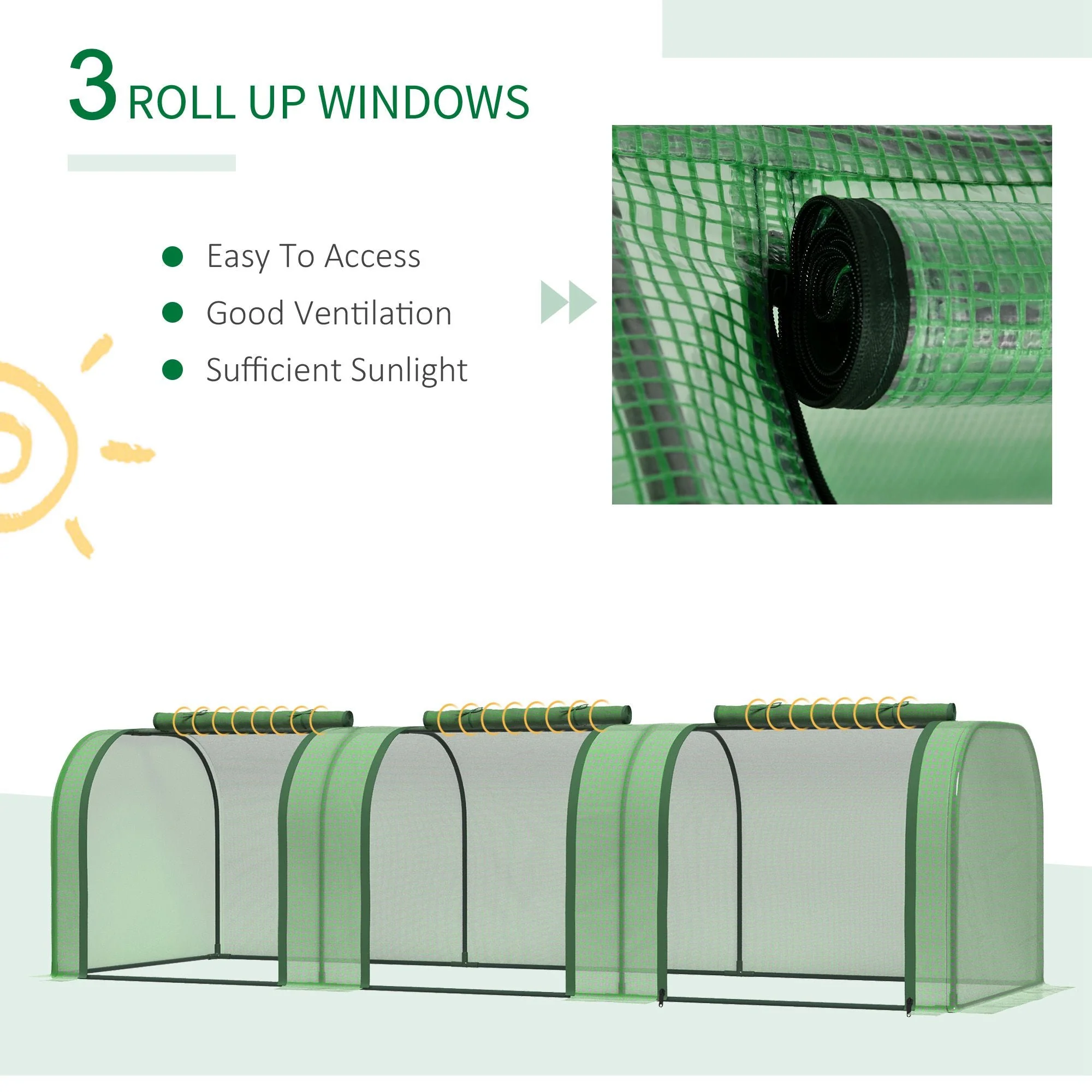 Small Polytunnel Greenhouse Green Grow House Steel Frame for Garden Backyard with Zipper Doors 295x100x80 cm Green - Image 7