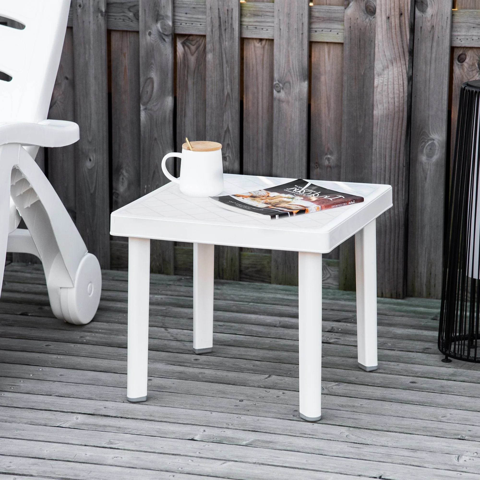 Small Square Plastic Outdoor Table - White - Image 2