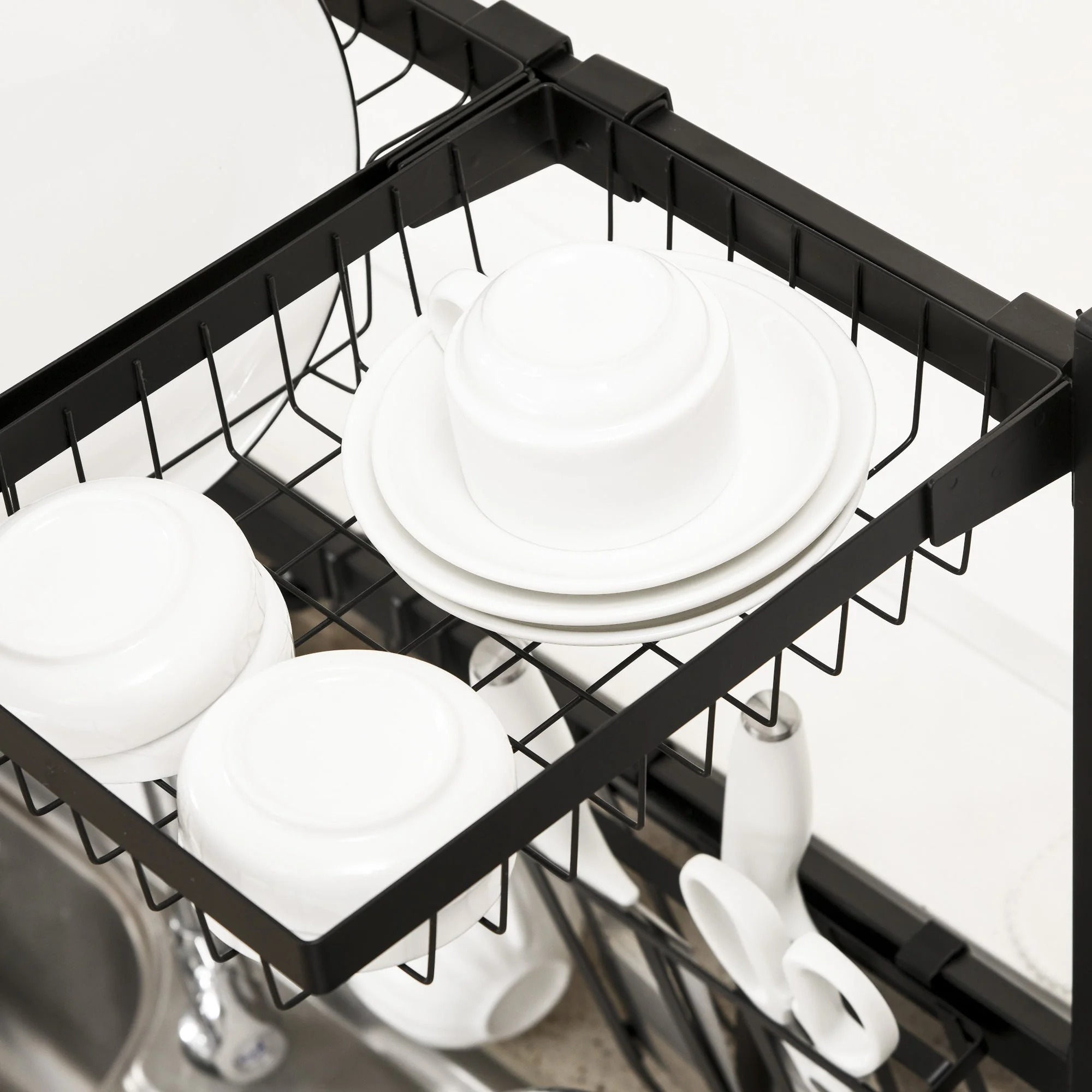 Space Saving 2 Tier Adjustable Dish Drainer Over The Sink Dish Drying Rack - Image 8
