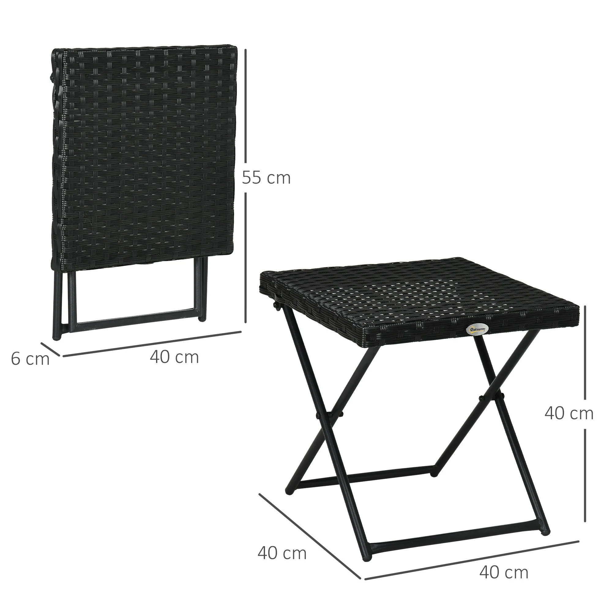 Square PE Wicker Rattan Folding Table - Black - Image 2