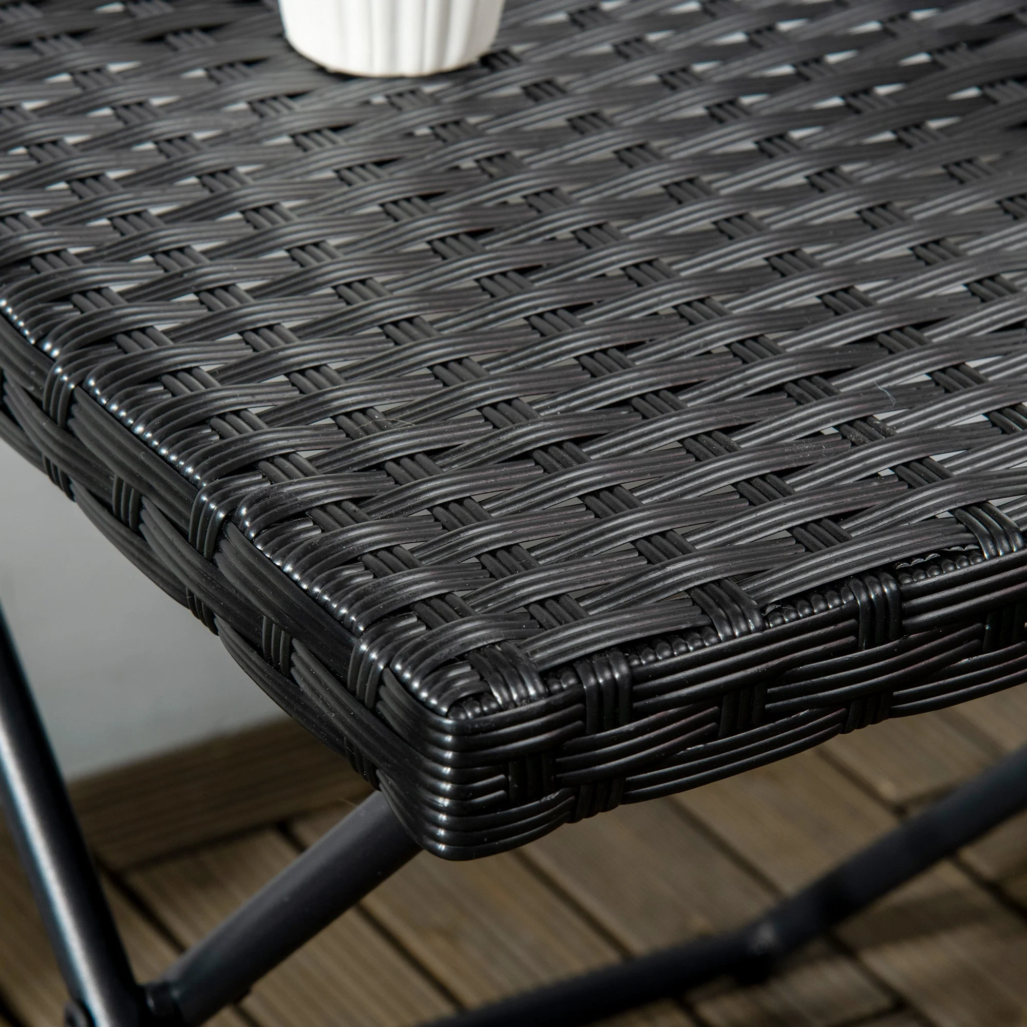 Square PE Wicker Rattan Folding Table - Black - Image 8