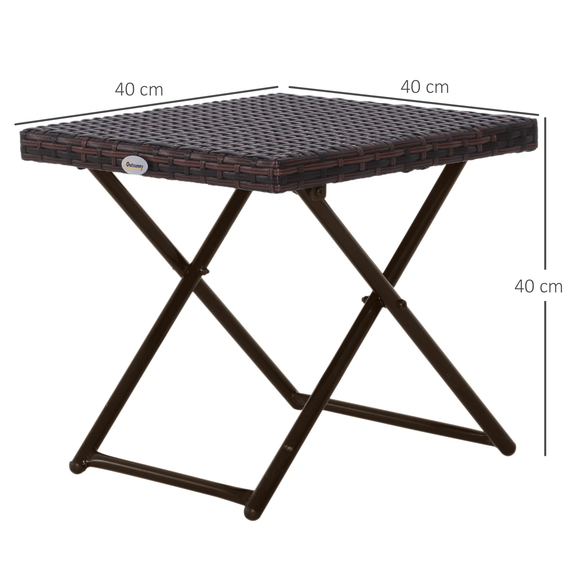 Square PE Wicker Rattan Folding Table - Brown - Image 2