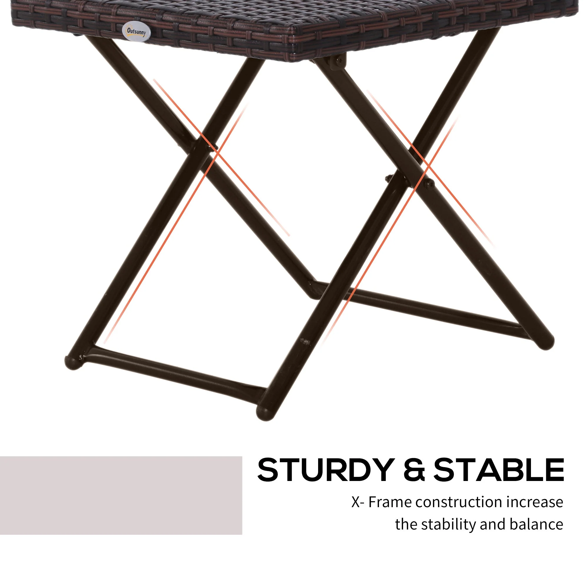 Square PE Wicker Rattan Folding Table - Brown - Image 4