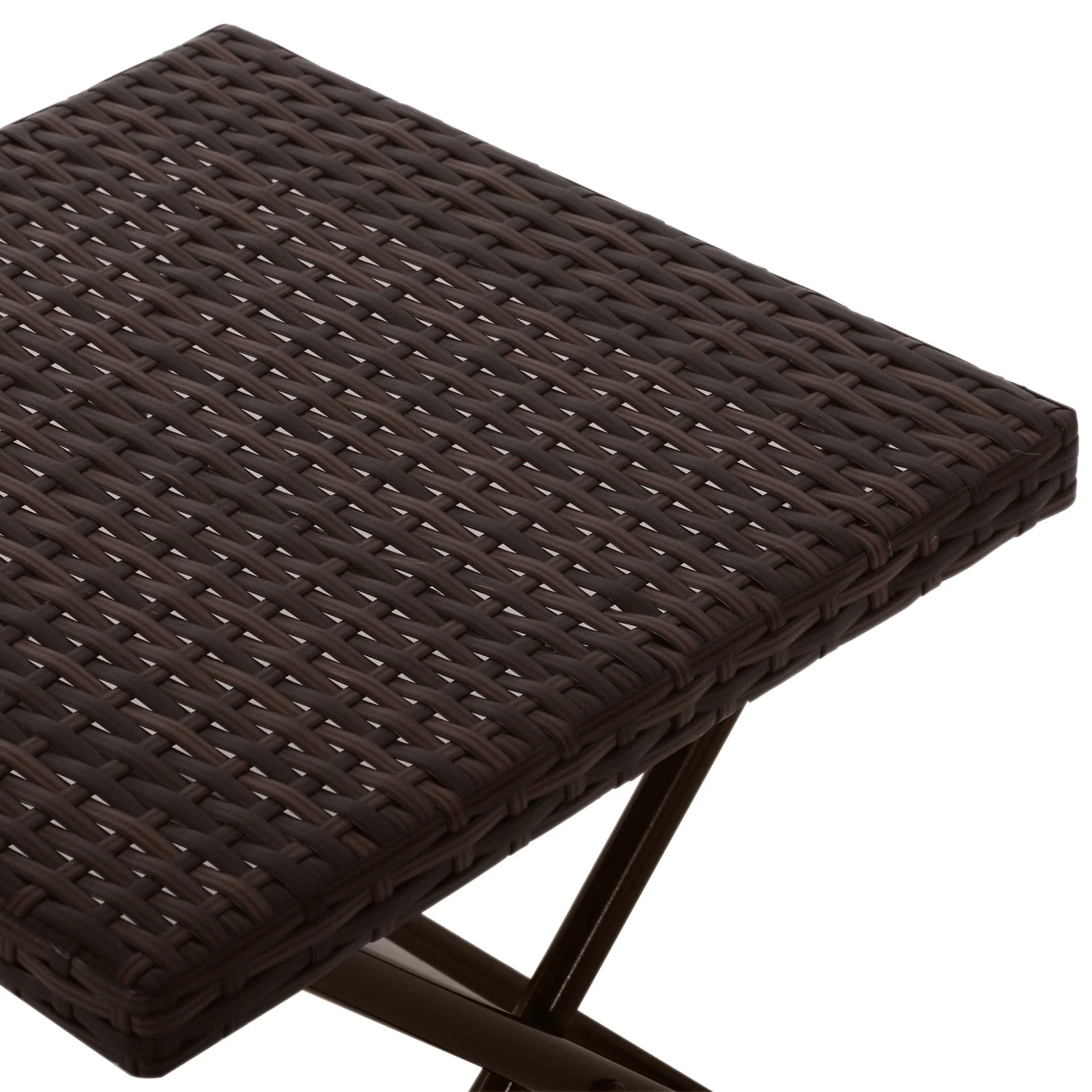 Square PE Wicker Rattan Folding Table - Brown - Image 8