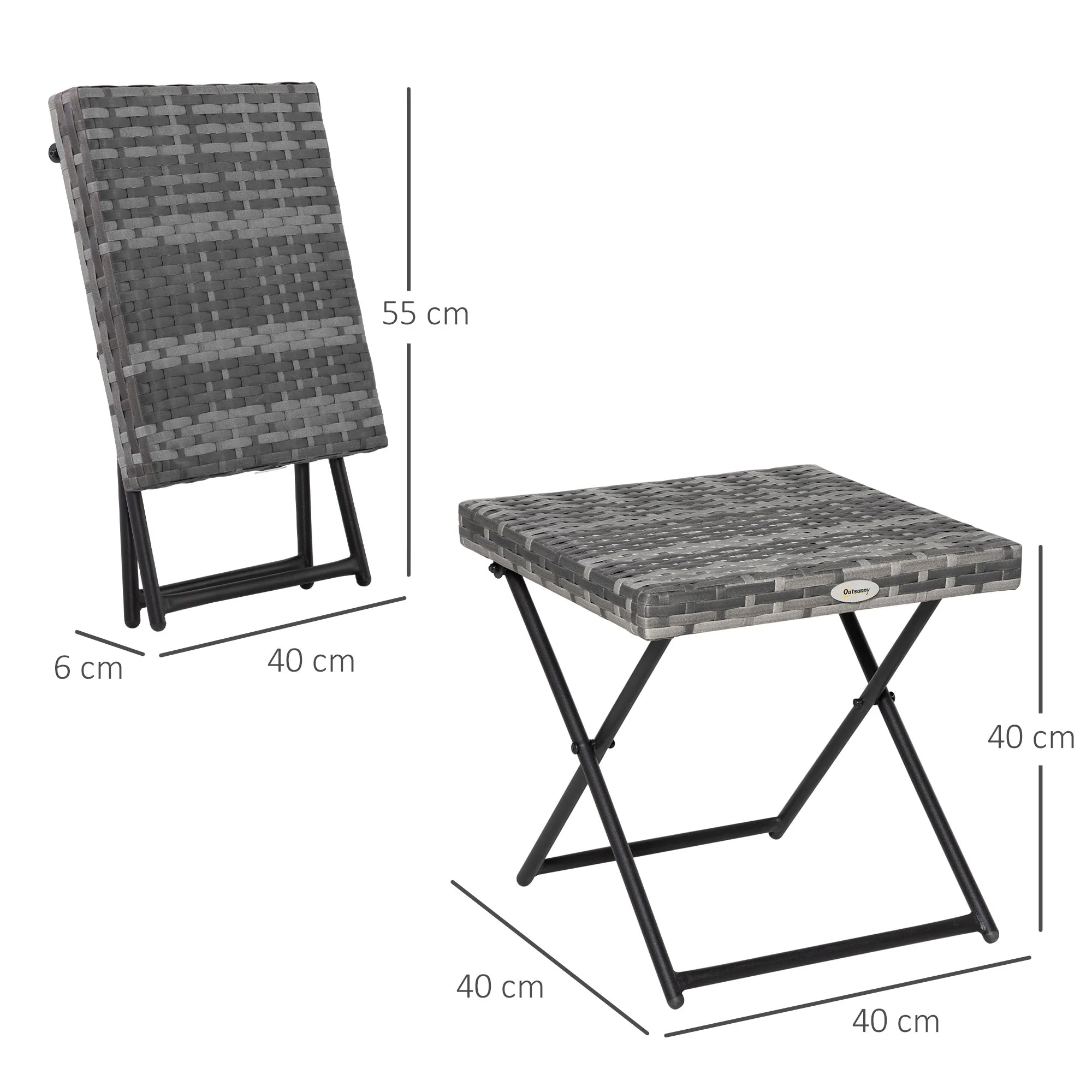 Square PE Wicker Rattan Folding Table - Grey - Image 2