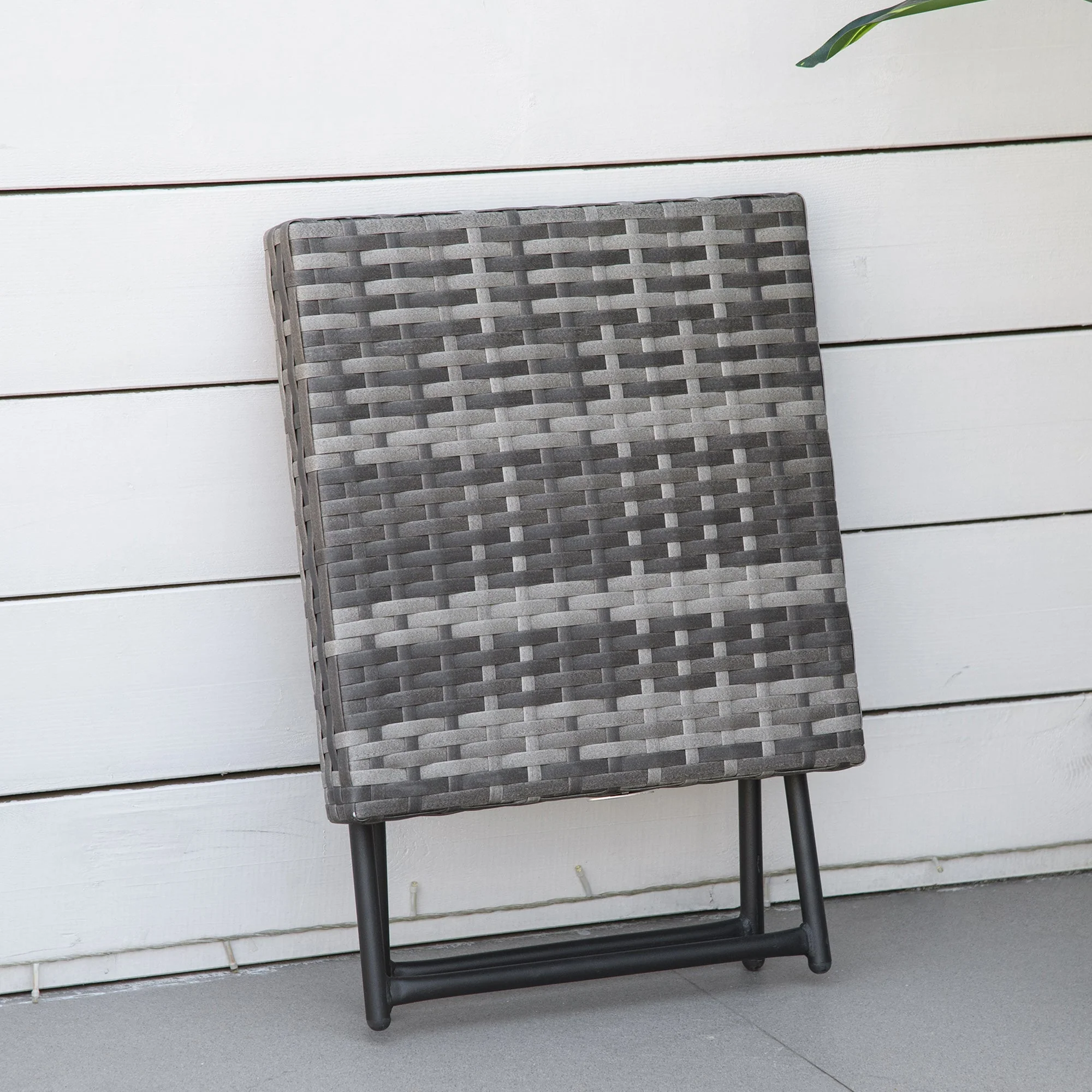 Square PE Wicker Rattan Folding Table - Grey - Image 7