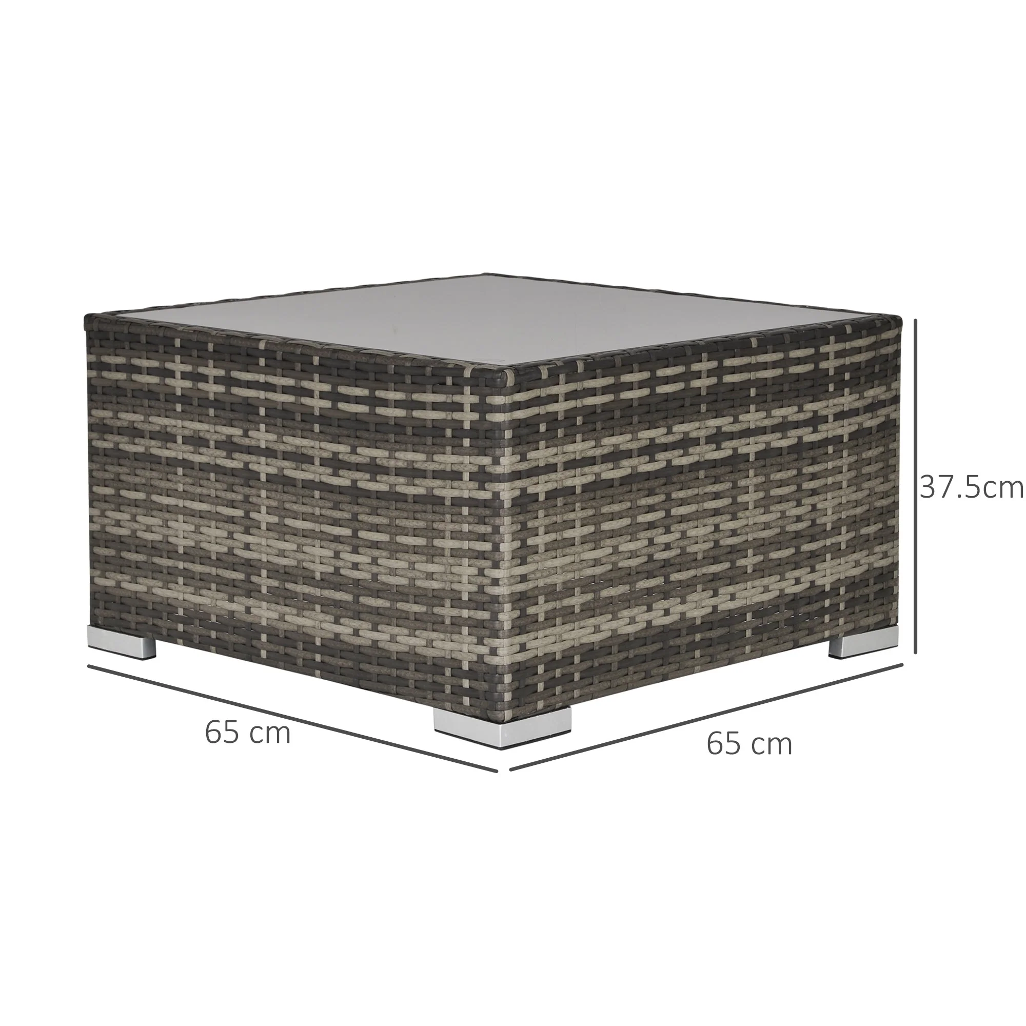 Square PE Wicker Rattan Table with Glass Top - Dark Grey - Image 3