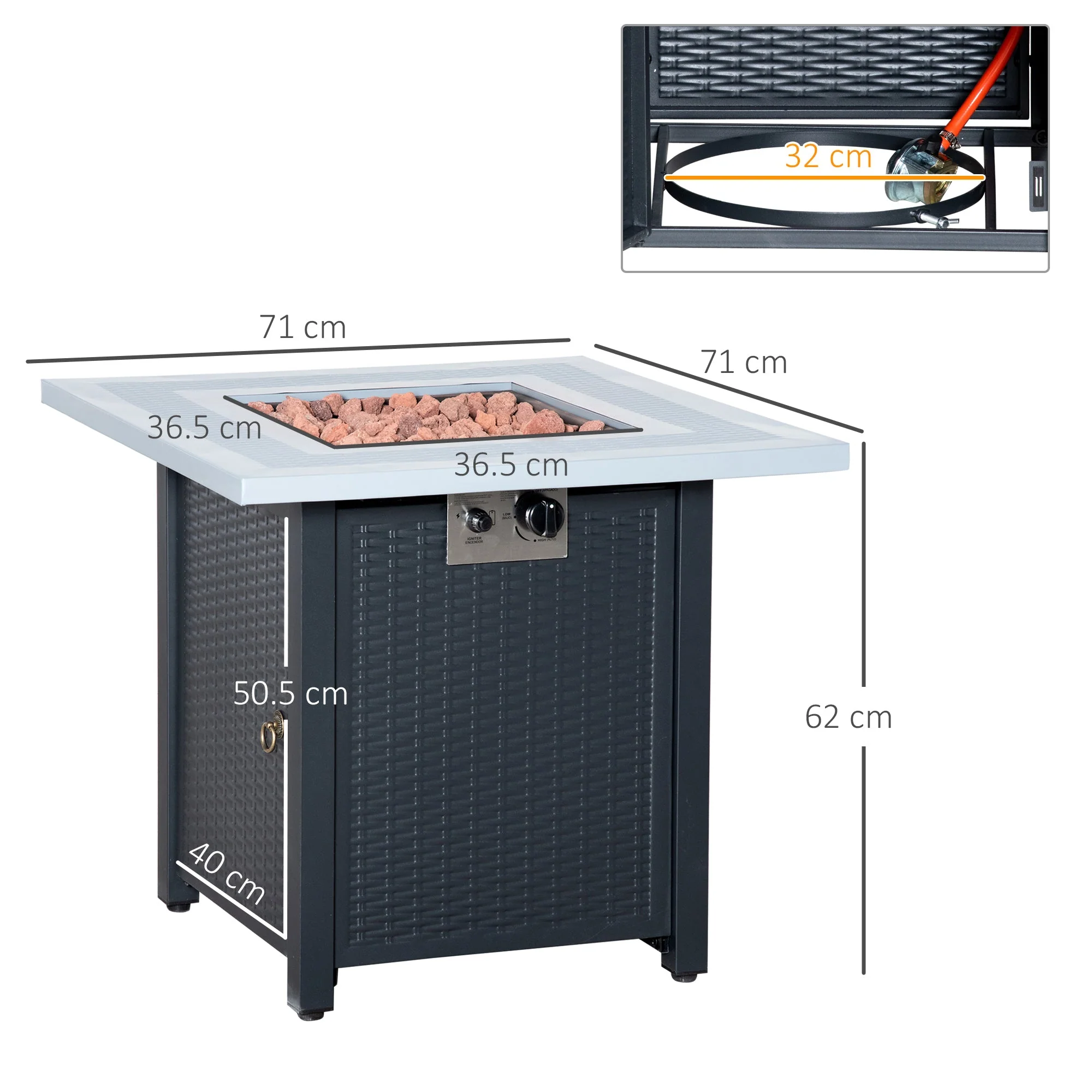 Square Propane Gas Fire Pit Table - Image 2