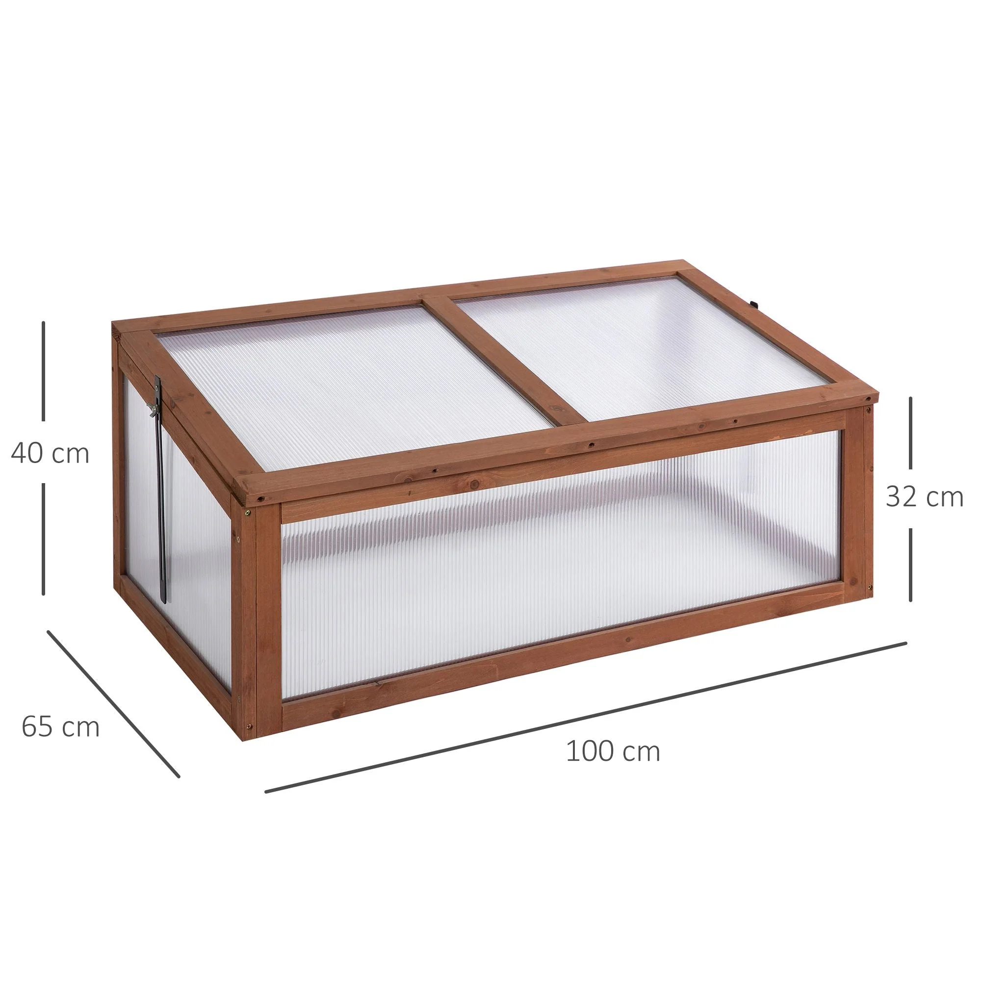 Square Wooden Outdoor Greenhouse for Plants with Openable Cover PC Board 100 x 65 x 40 cm - Image 3
