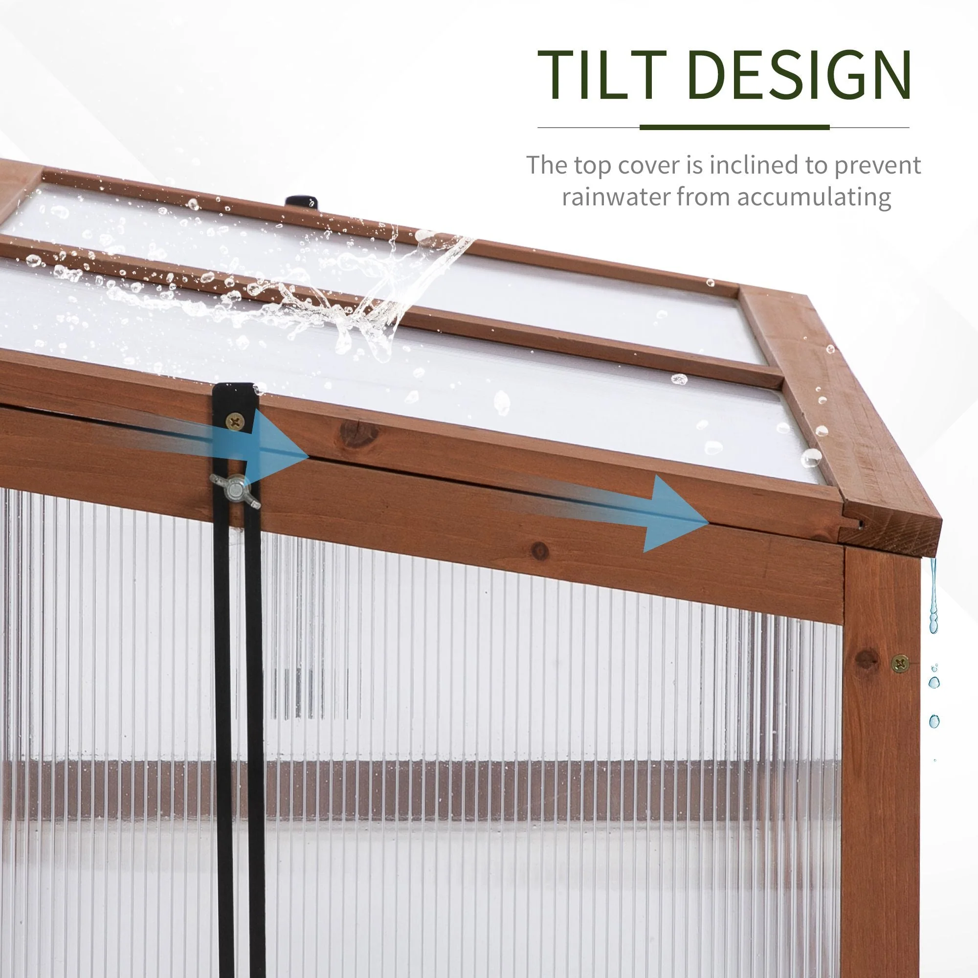 Square Wooden Outdoor Greenhouse for Plants with Openable Cover PC Board 100 x 65 x 40 cm - Image 4