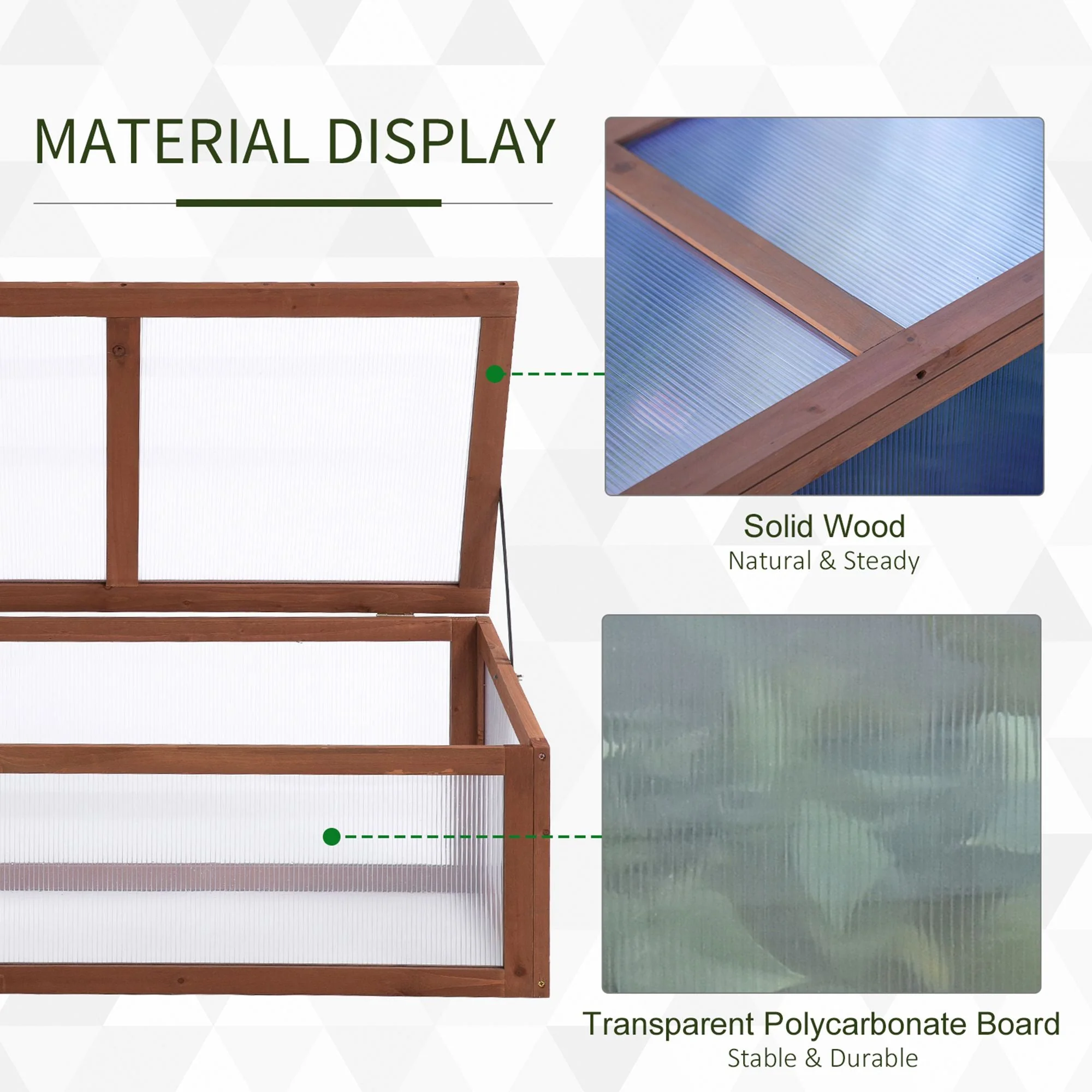 Square Wooden Outdoor Greenhouse for Plants with Openable Cover PC Board 100 x 65 x 40 cm - Image 5