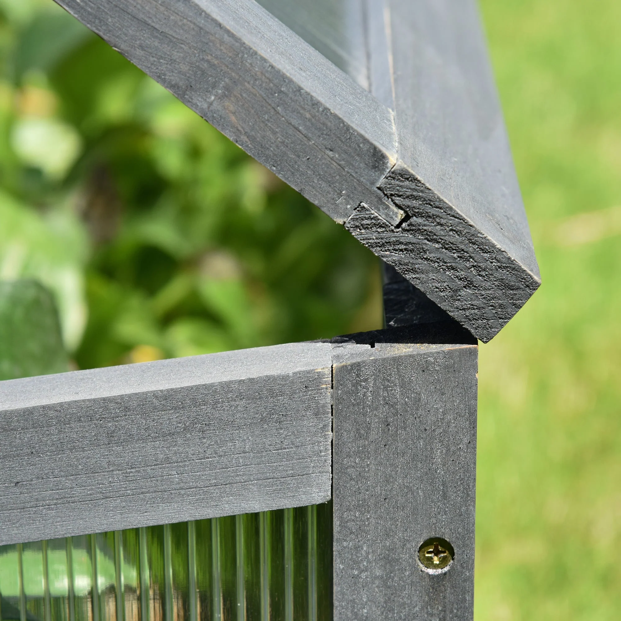 Square Wooden Outdoor Greenhouse w/ Openable Cover PC Board 100 x 65 x 40cm Grey - Image 9