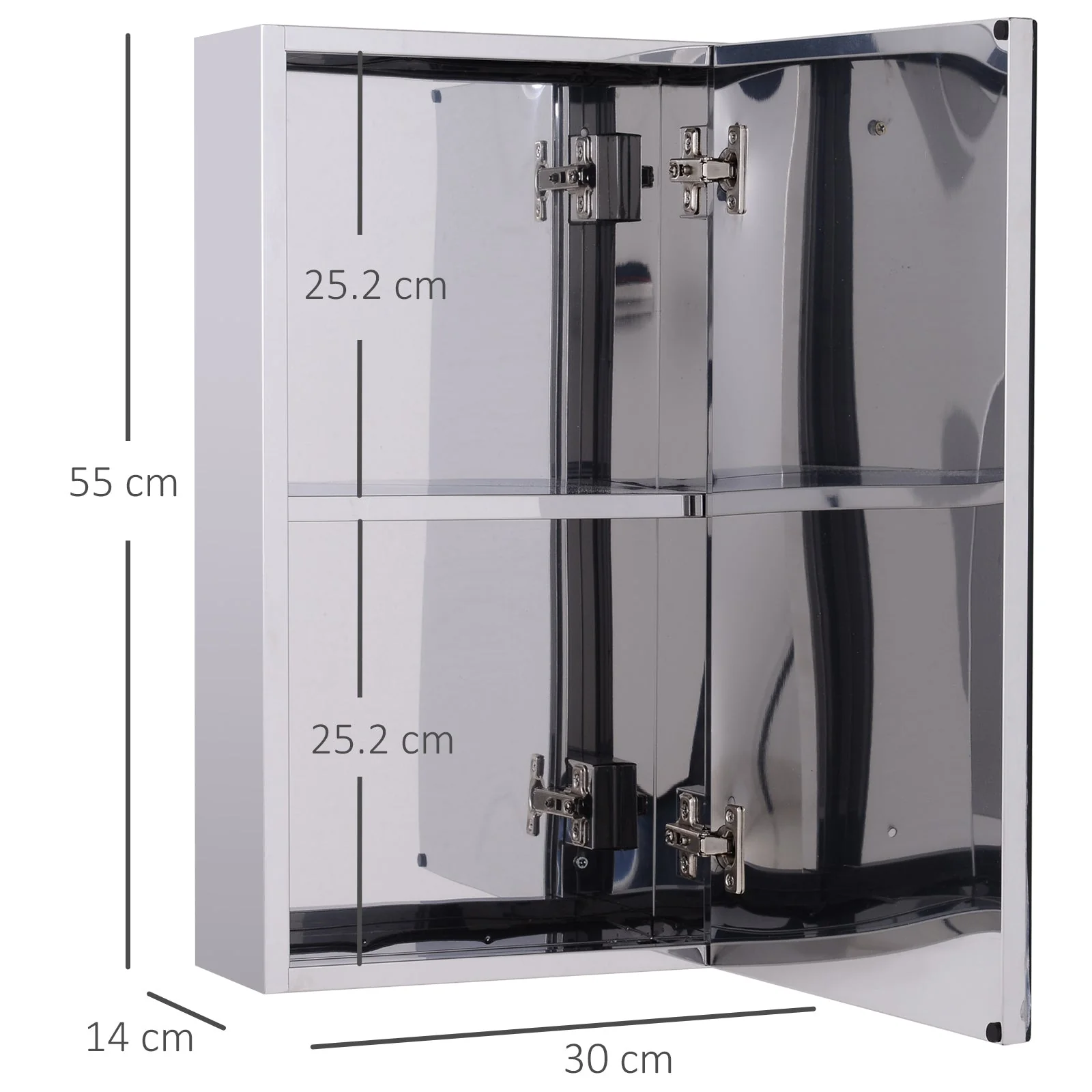 Stainless Steel Wall-mounted Bathroom Mirror Storage Cabinet 300mm W - Image 3