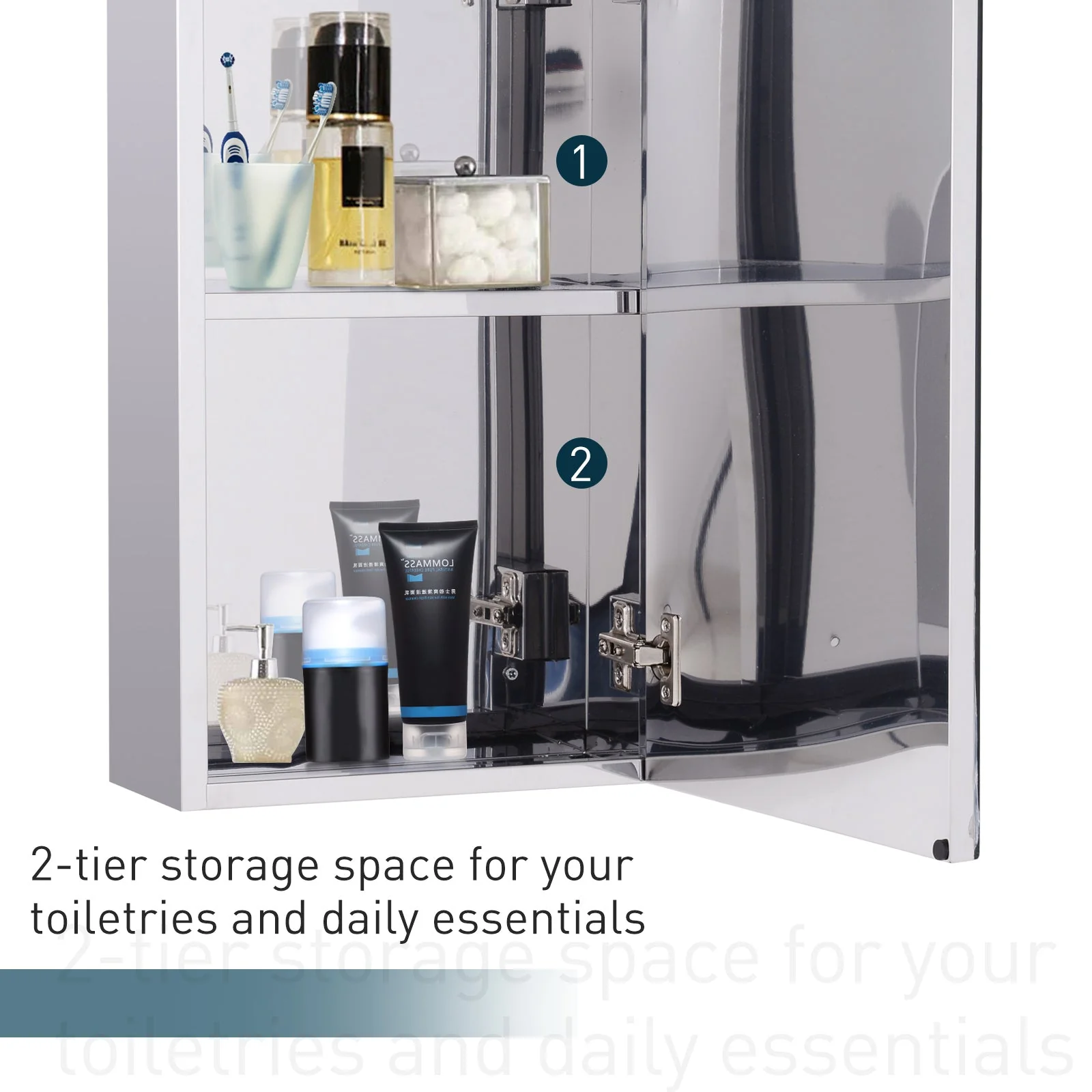 Stainless Steel Wall-mounted Bathroom Mirror Storage Cabinet 300mm W - Image 5