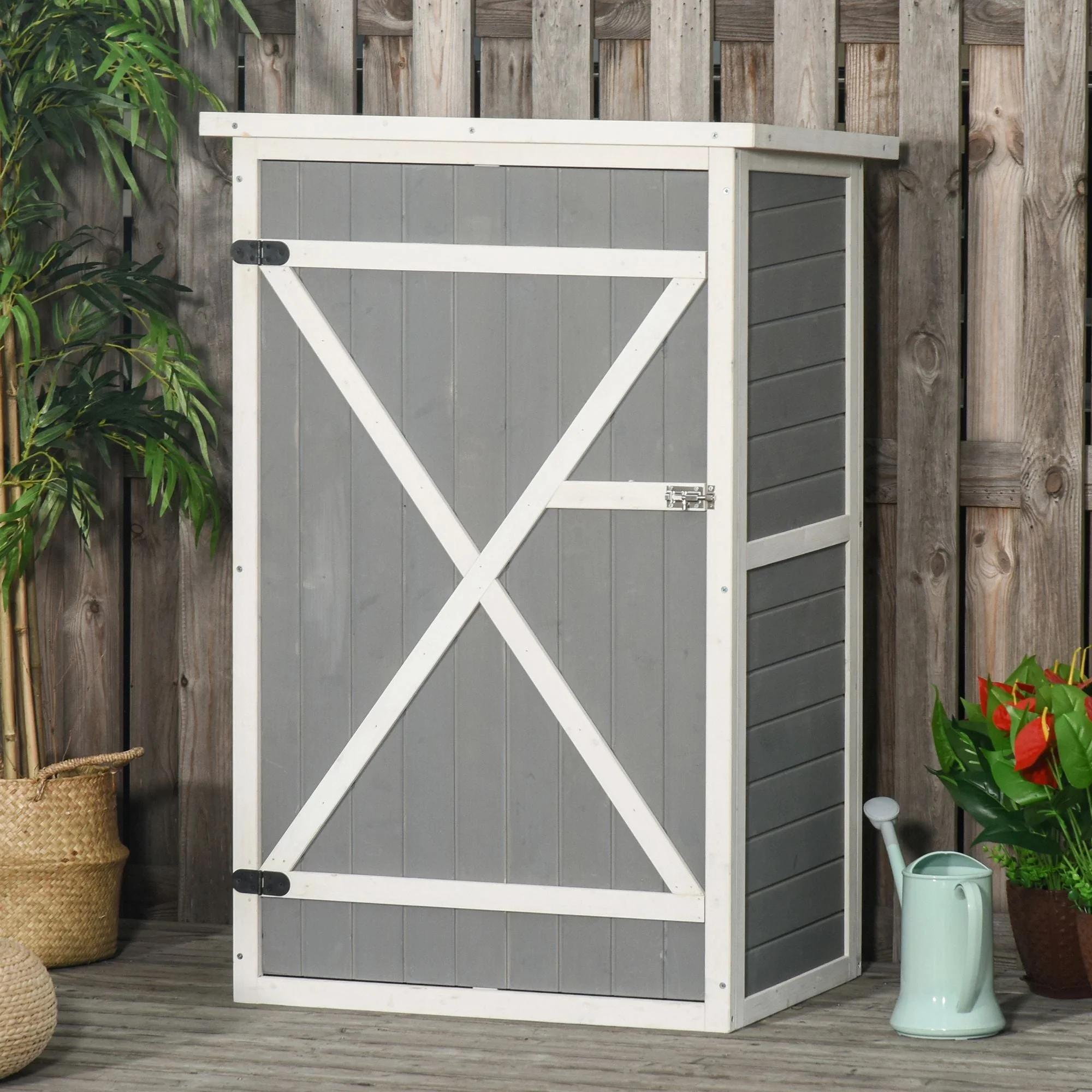 Standard 75cm Single Door Pent Garden Store With Shelves Fir Wood Grey by Steadfast - Image 2