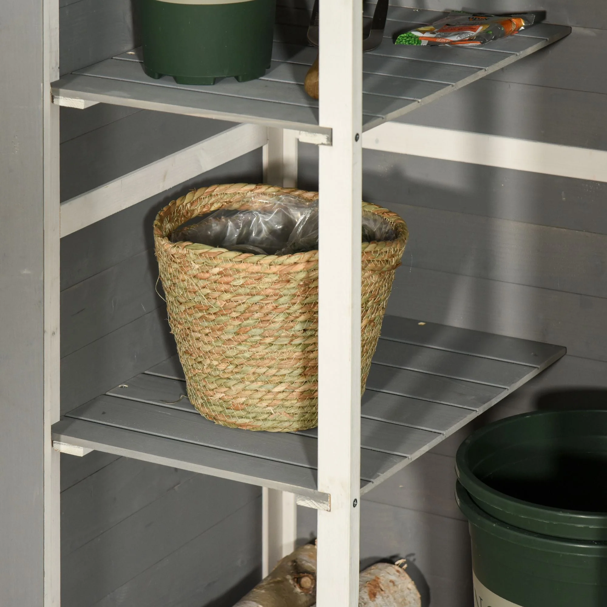 Standard 75cm Single Door Pent Garden Store With Shelves Fir Wood Grey by Steadfast - Image 8