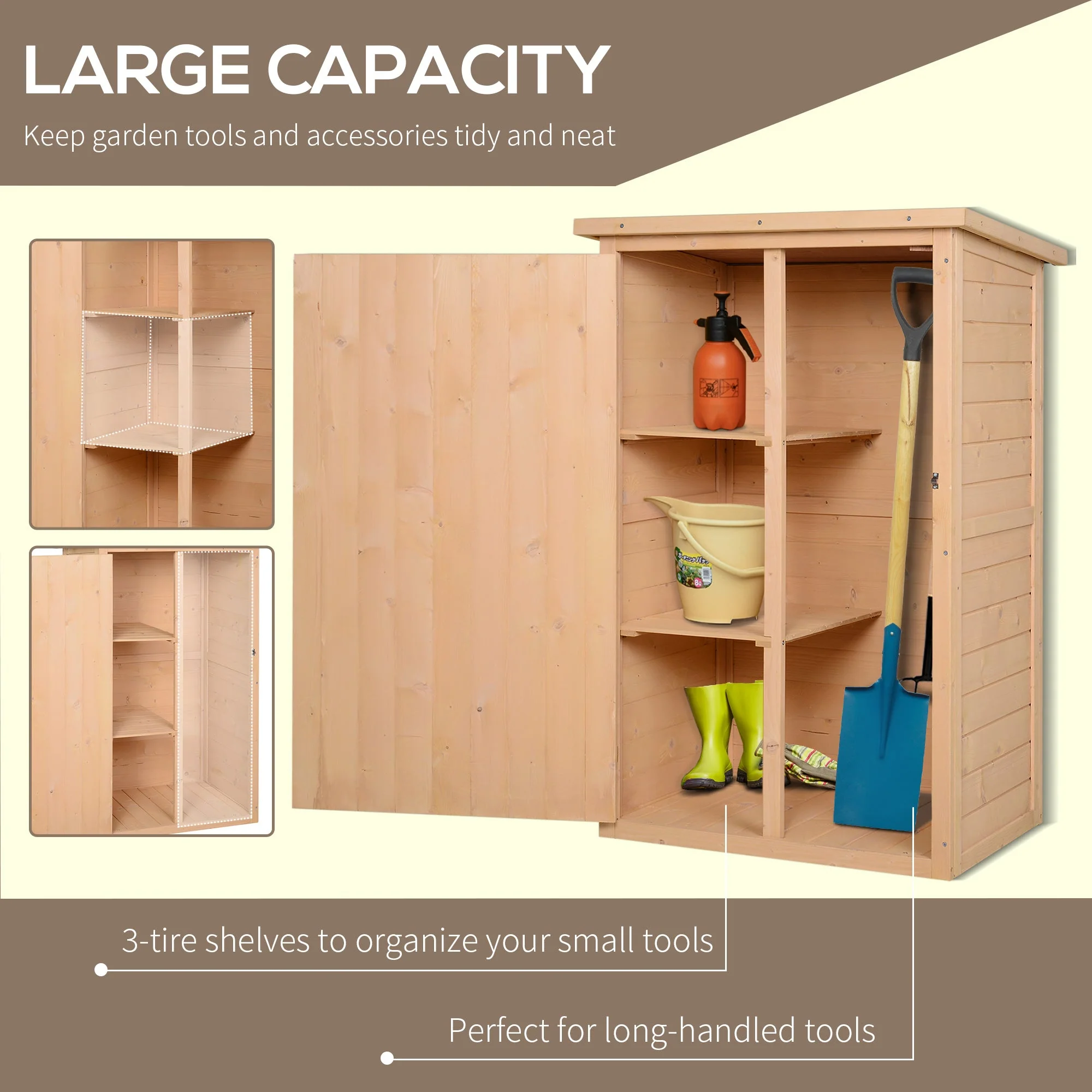 Standard 75cm Single Door Pent Garden Store With Shelves Fir Wood Natural by Steadfast - Image 4