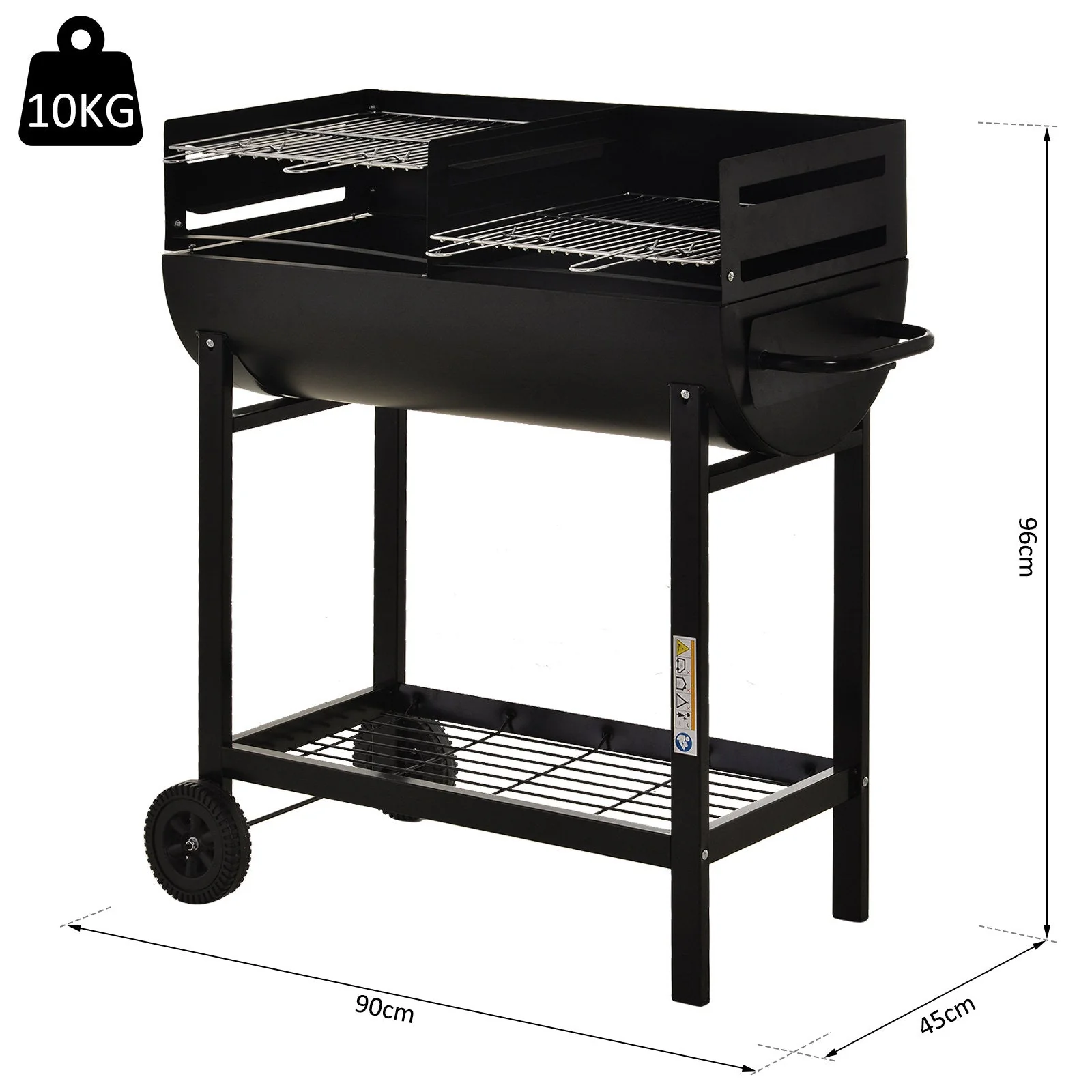 Steel 2-Grill Charcoal BBQ w/ Wheels Black - Image 3