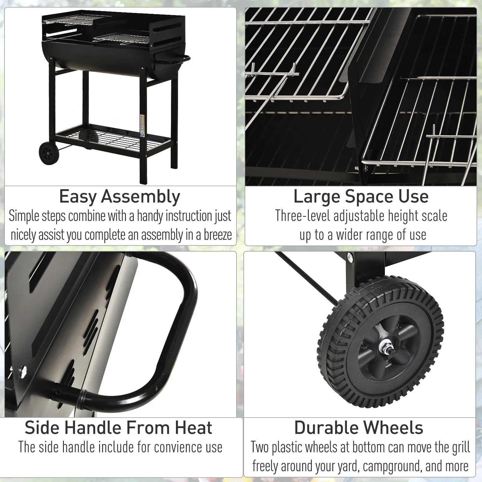 Steel 2-Grill Charcoal BBQ w/ Wheels Black - Image 6