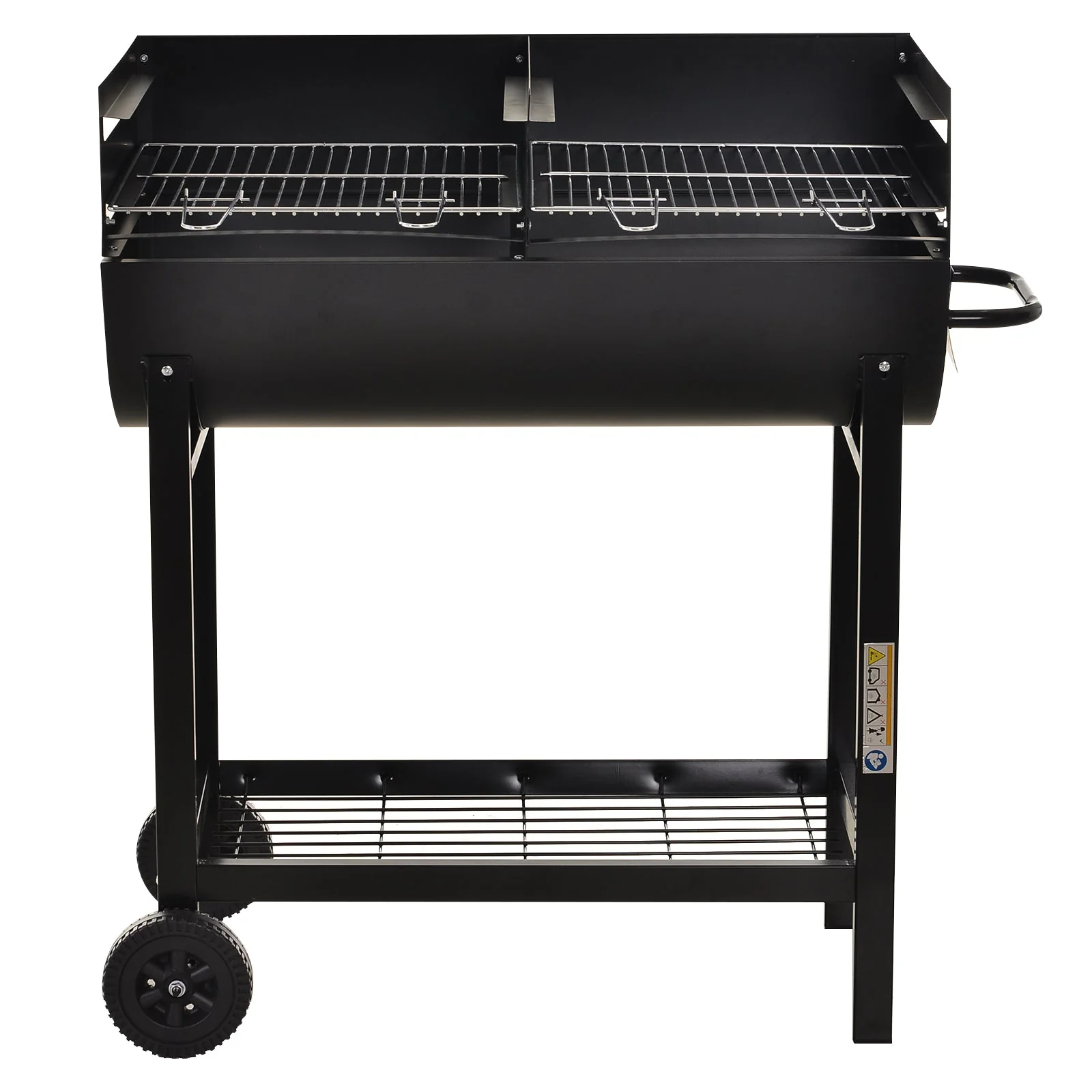 Steel 2-Grill Charcoal BBQ w/ Wheels Black - Image 9