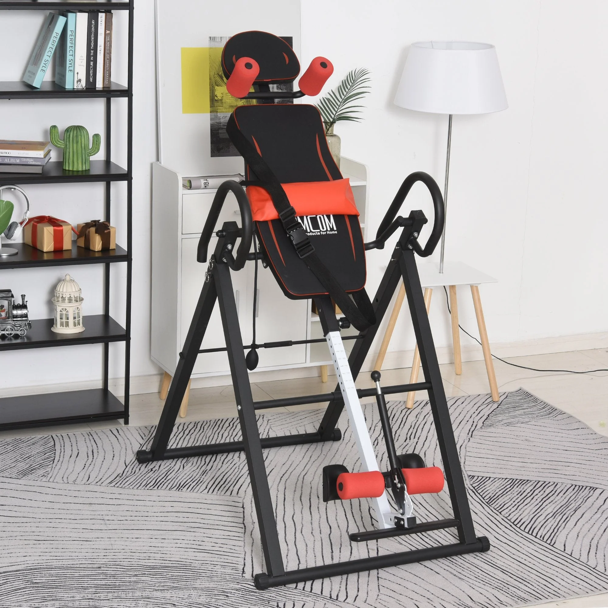 Steel Adjustable Gravity Inversion Table w/ Safety Belt Adjustable Hand Stand Home Back Stretcher Machine Red/Black - Image 2