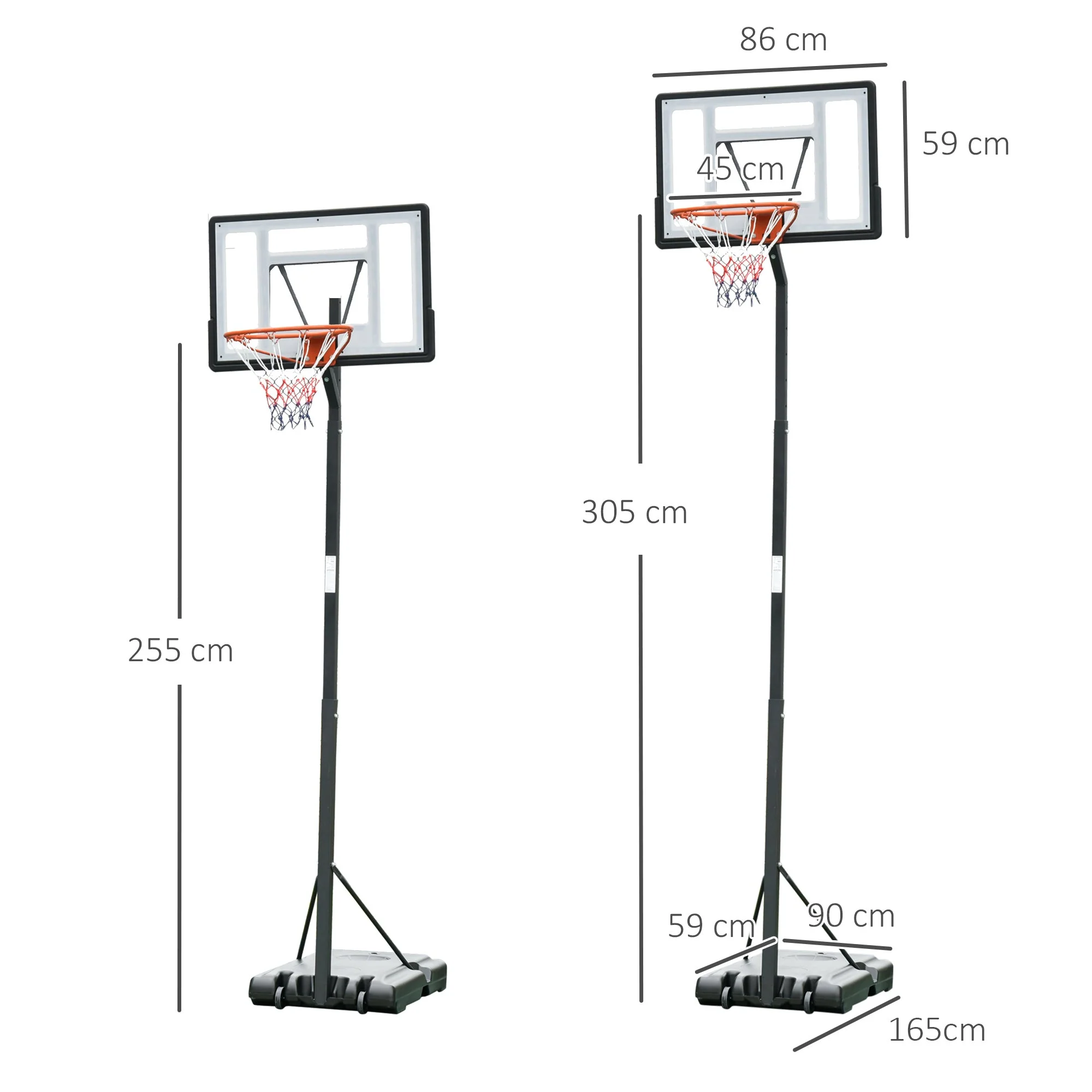 Steel Basketball Stand Height Adjustable Hoop Backboard Black - Image 3