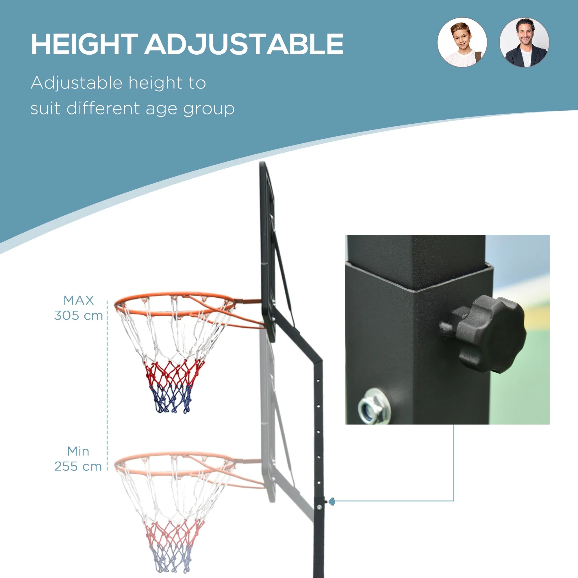 Steel Basketball Stand Height Adjustable Hoop Backboard Black - Image 4