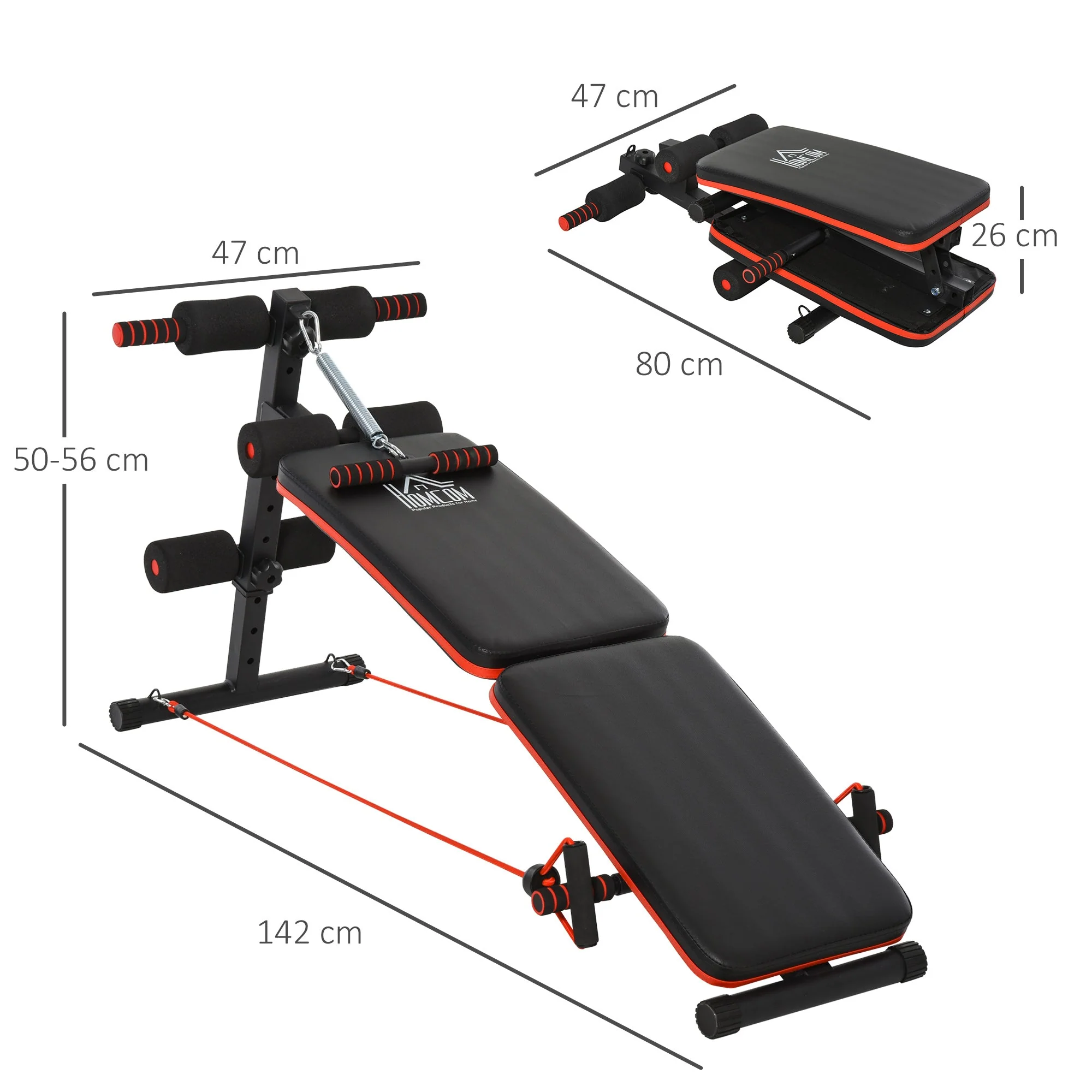 Steel Foldable Home Core Workout Bench Red/Black - Image 3