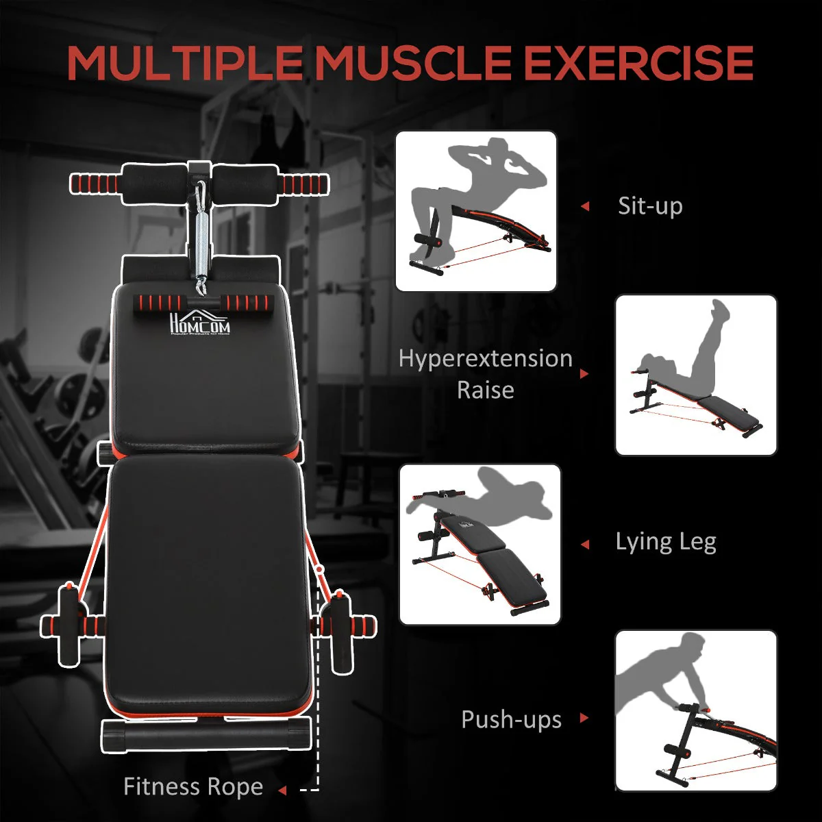 Steel Foldable Home Core Workout Bench Red/Black - Image 4