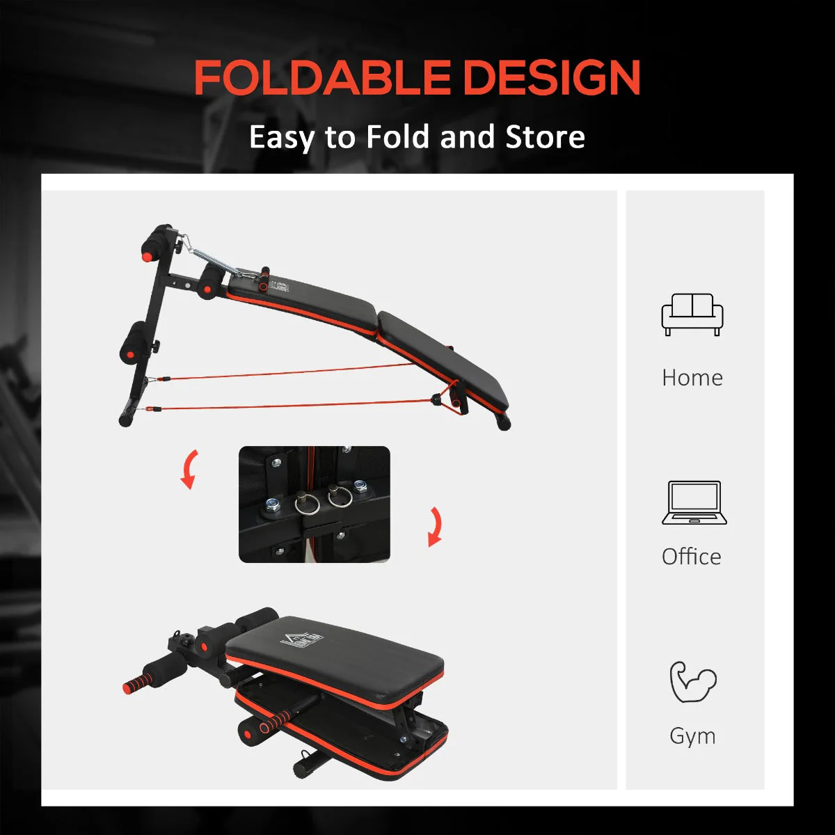 Steel Foldable Home Core Workout Bench Red/Black - Image 7