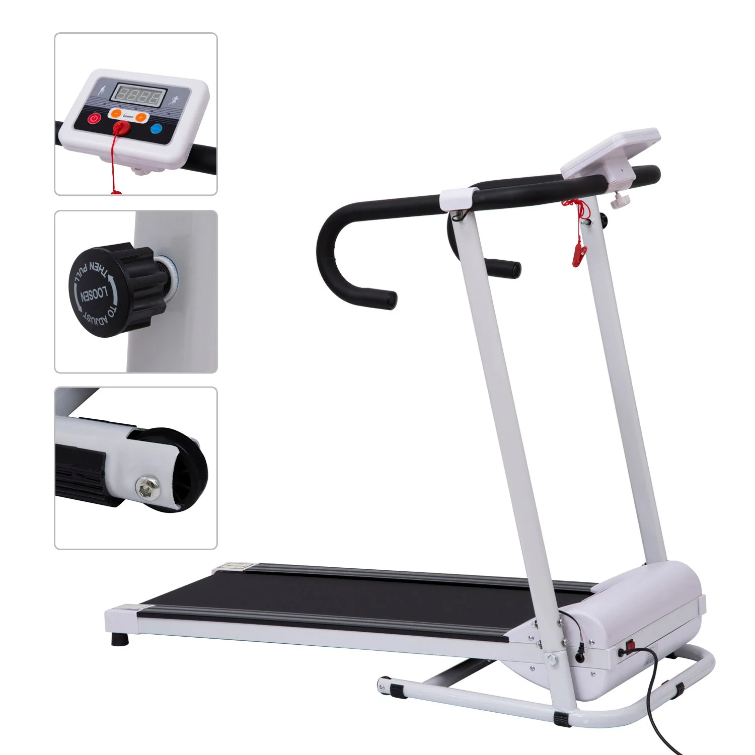 Steel Folding Motorized Home Treadmill w/ LCD Monitor White - Image 4