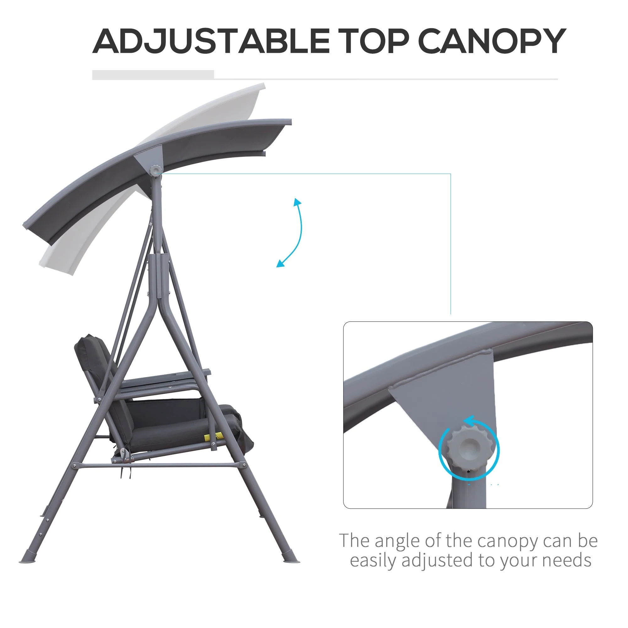Steel Frame 2 Seater Swing Chair w/ Table Grey - Image 4