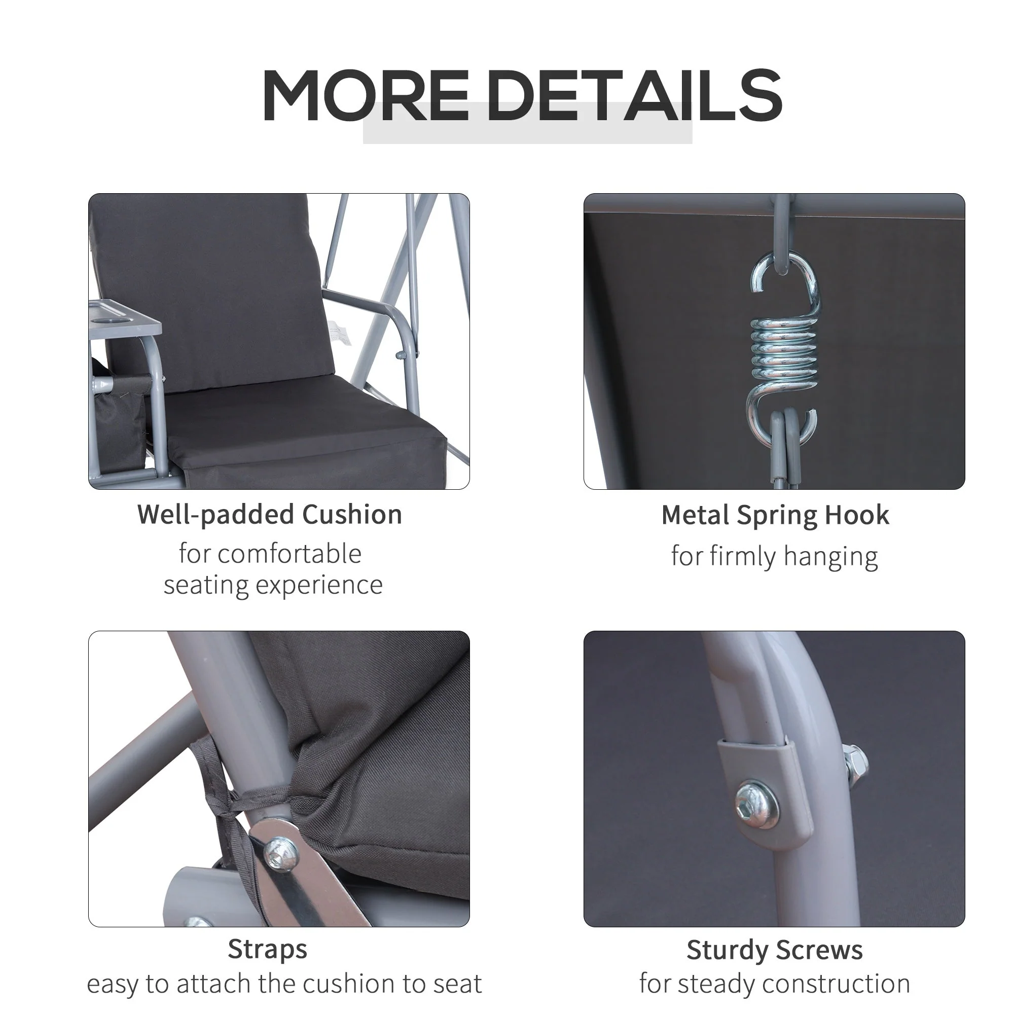 Steel Frame 2 Seater Swing Chair w/ Table Grey - Image 6